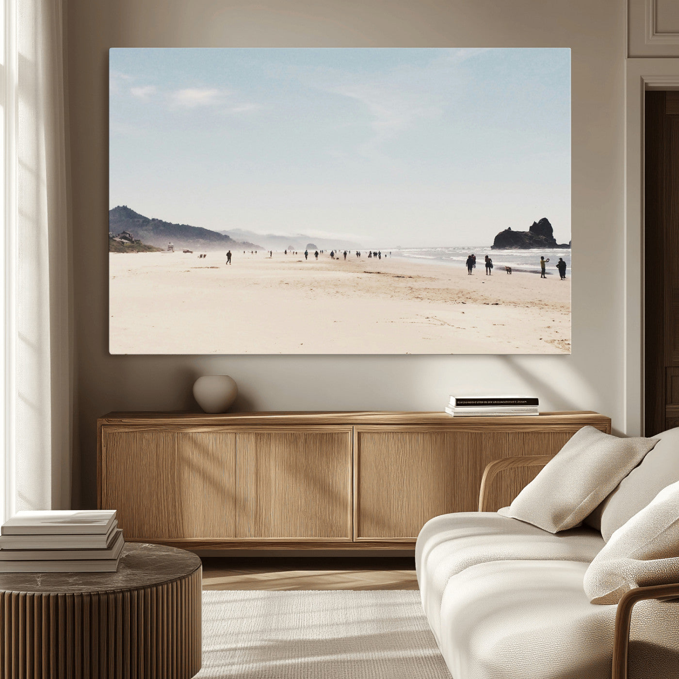 28307820-MGV-CV-36X24-Minimalist Beach Wall Art Canvas Print, Framed Coastal Serenity Art Picture Print, Soft Sand Perfect Modern Coastal Decor Artwork