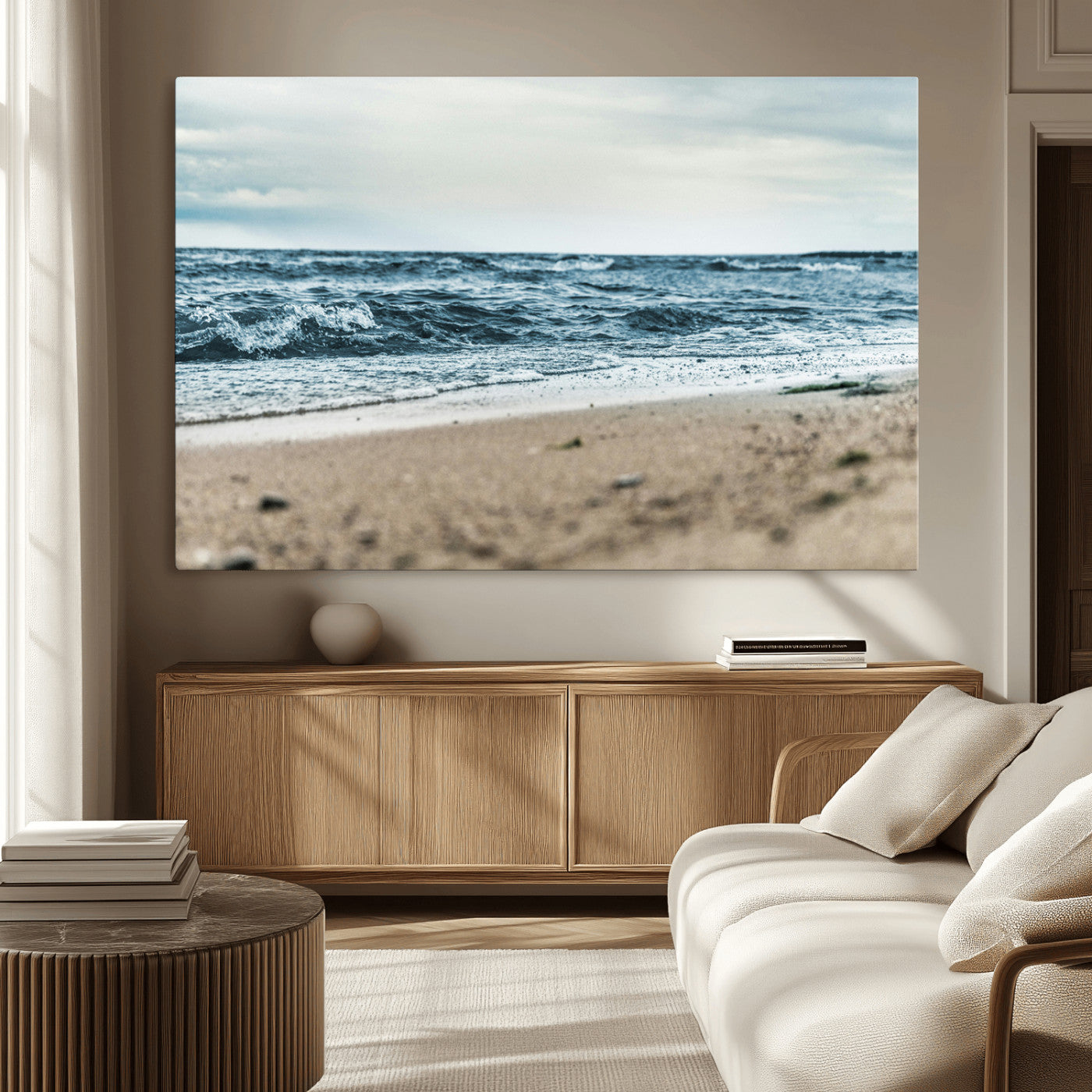 81812590-MGV-CV-36X24-Ocean Wall Art Wall Art Canvas Print, Framed Coastal Canvas Art Picture Print, Moody Seascape Perfect Coastal Minimalist Decor