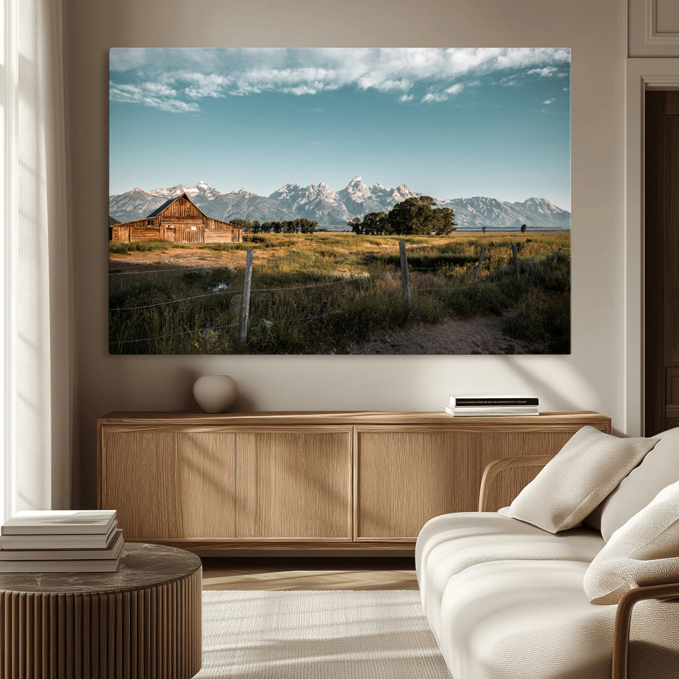 92497443-MGV-CV-36X24-Rustic Farmhouse Wall Art Canvas Print, Framed Mountain Cabin Art Picture Print, Western Landscape Perfect Rustic Farmhouse Decor