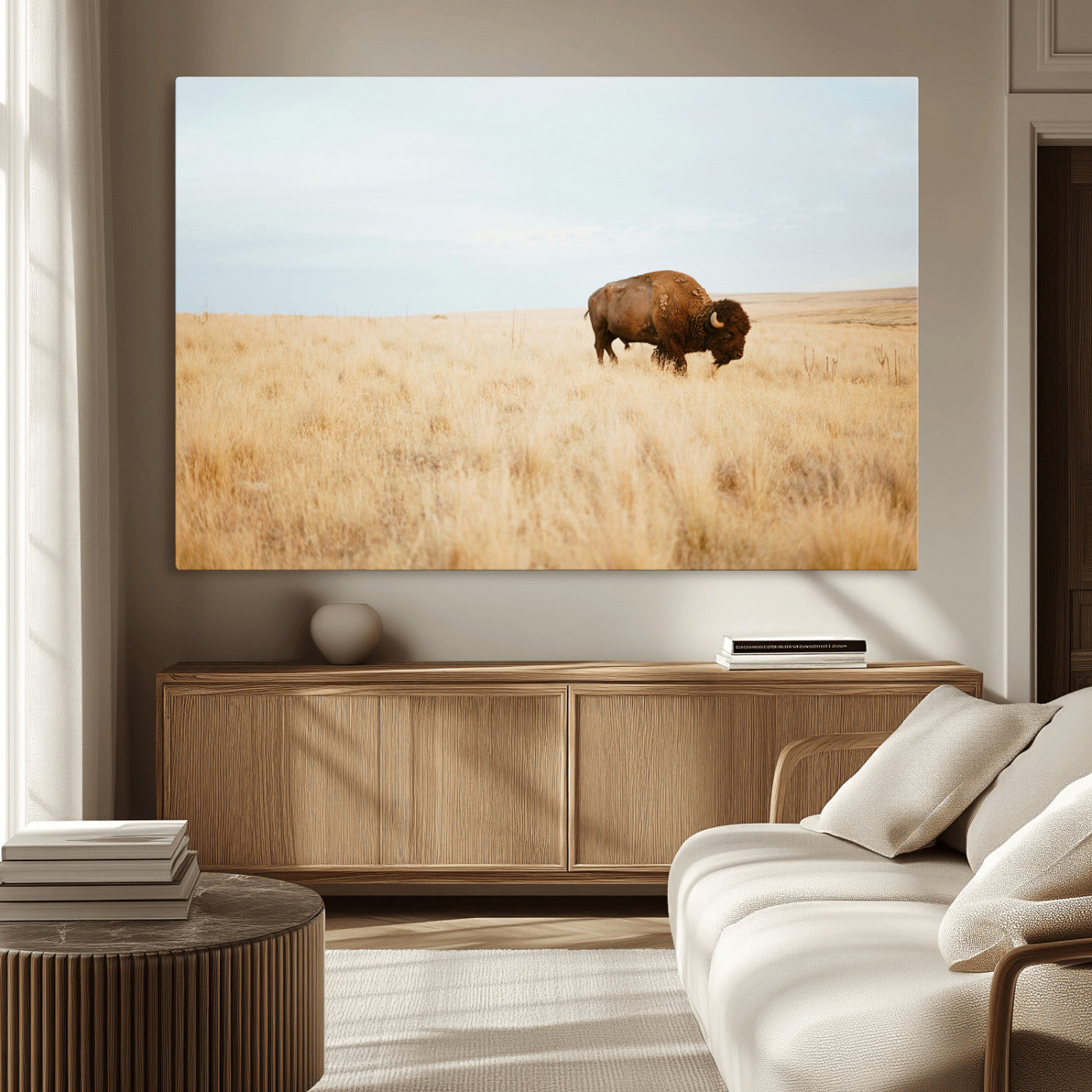 61392510-MGV-CV-36X24-Buffalo Wall Art Wall Art Canvas Print, Framed Western Wildlife Decor Art Picture Print, Rustic Farmhouse Art Perfect Rustic