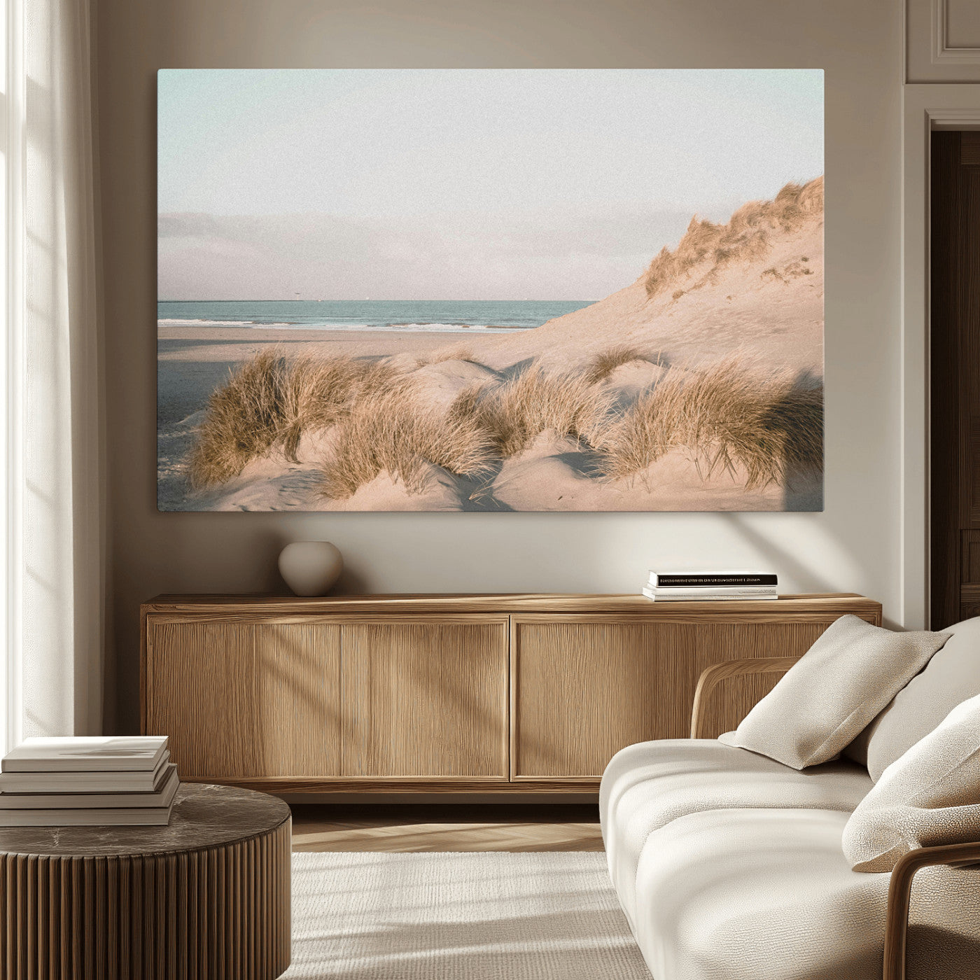 28064037-MGV-CV-36X24-Minimalist Seascape Wall Art Canvas Print, Framed Neutral Beach Print Art Picture Print, Sand Dune Photography Perfect