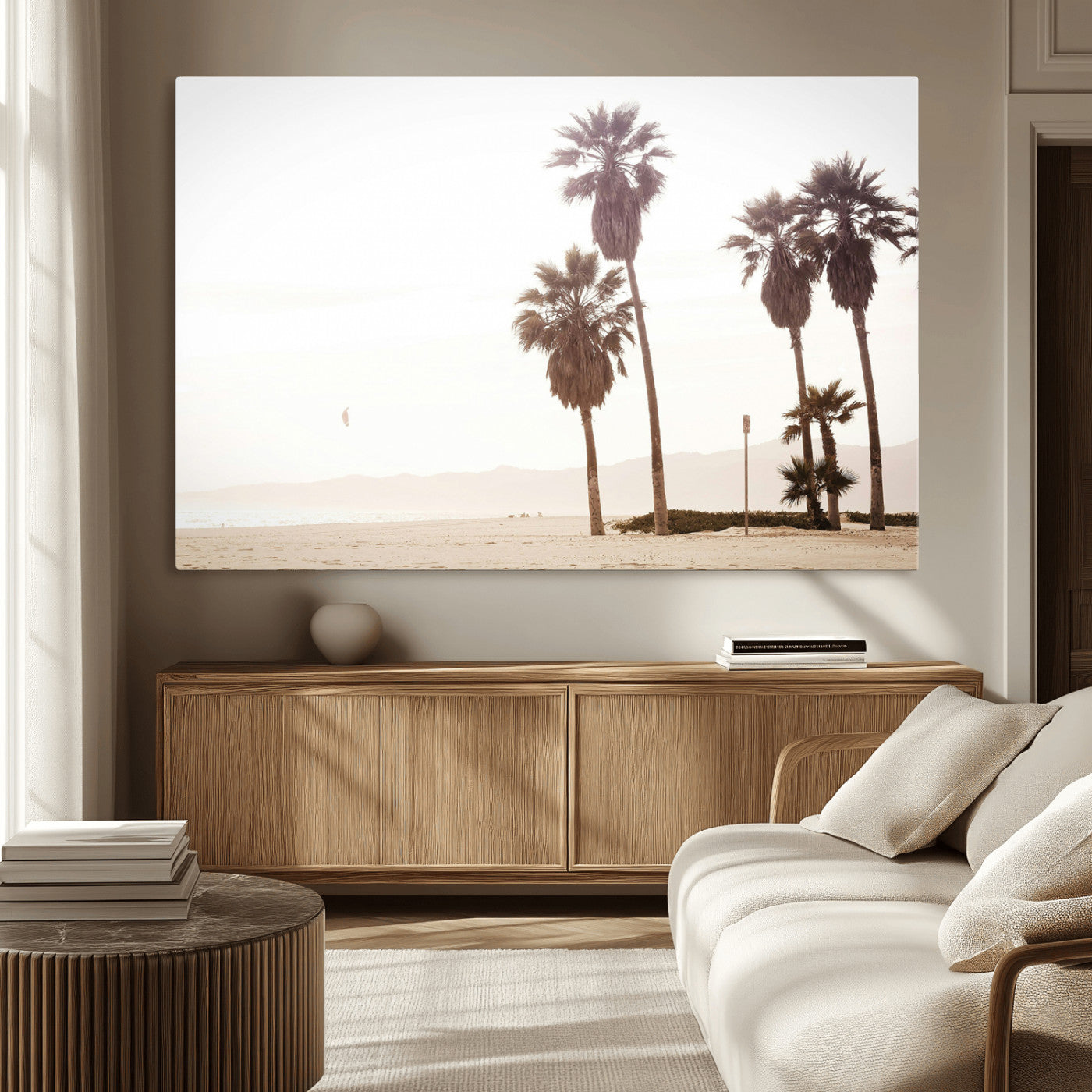 48255923-MGV-CV-36X24-Coastal Light Wall Art Canvas Print, Framed Relaxing Shoreline Art Picture Print, Minimalist Ocean Perfect Tropical Serenity Decor