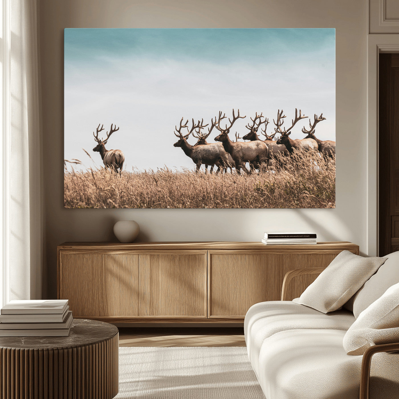81594705-MGV-CV-36X24-Elk Herd Wall Art Canvas Print, Framed Wildlife Photography Art Picture Print, Rustic Nature Print Perfect Rustic Wildlife Decor
