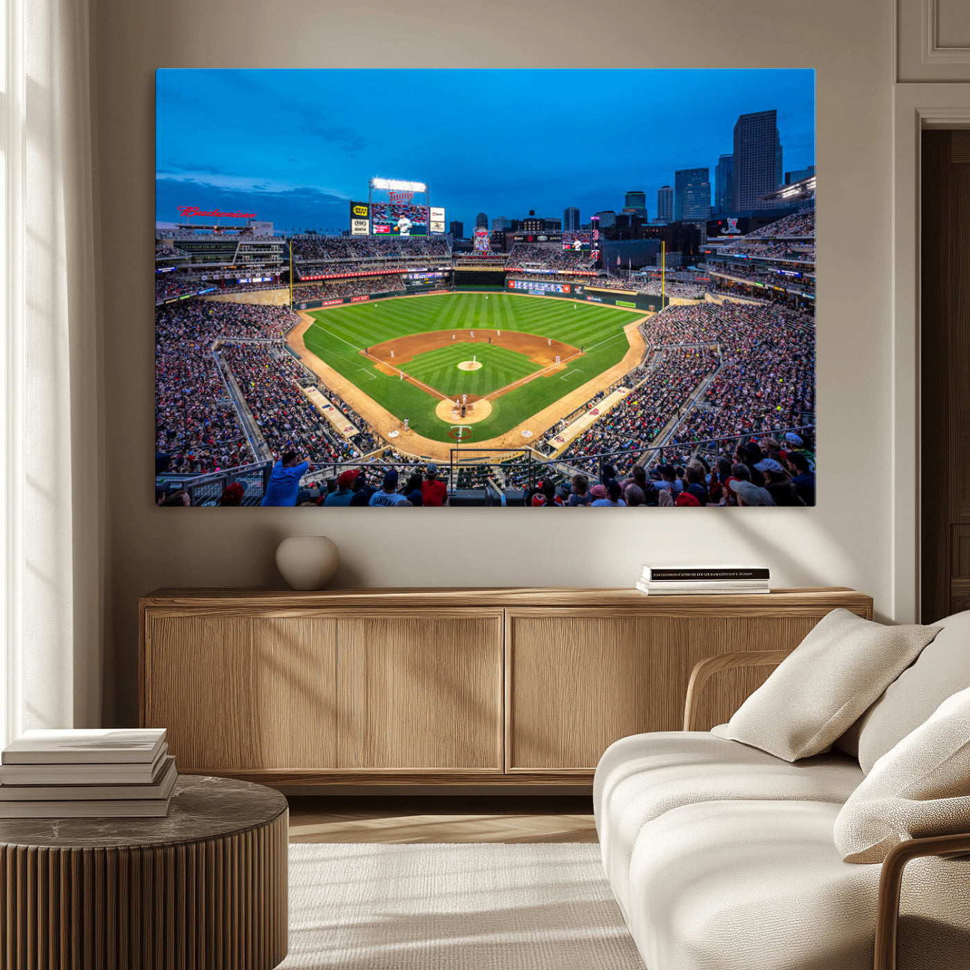 77273035-MGV-CV-36X24-Baseball Stadium Wall Art – Panoramic Evening Game Canvas Print, Sports Fan Decor for Man Cave, Office, Bar, or Living Room