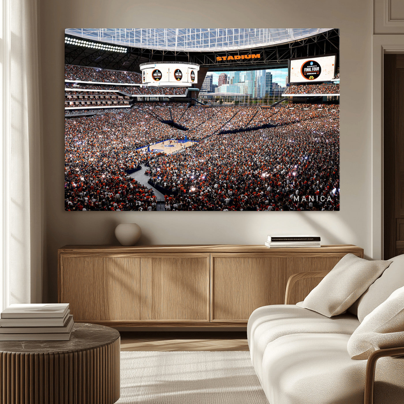 38616413-MGV-CV-36X24-Chicago Dome Stadium Wall Art – Futuristic Basketball Final Four Arena Canvas Print, Modern Sports Fan Decor for Man Cave or