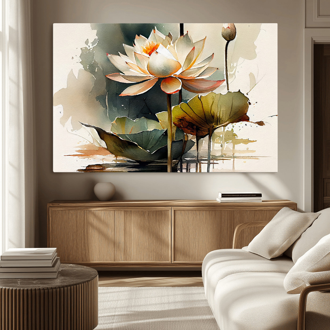 46359-MGV-CV-36X24-Lotus Blossom Wall Art Canvas Print, Framed Water Lily Art Picture Print, Zen Flower Perfect Zen Botanical Decor Artwork