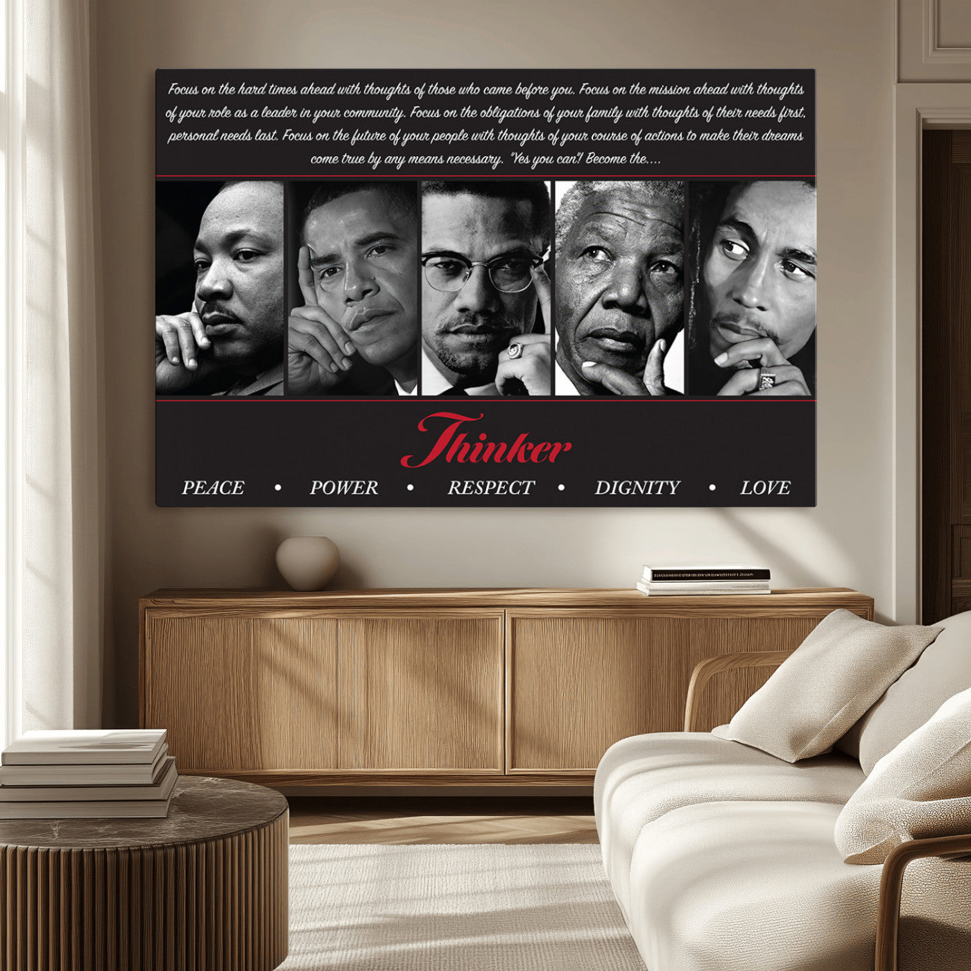 45112-MGV-CV-36X24-Black Icons Wall Art Canvas Print, Framed Thinker Art Picture Print, Motivational Quote Perfect Cultural Modern Decor Artwork