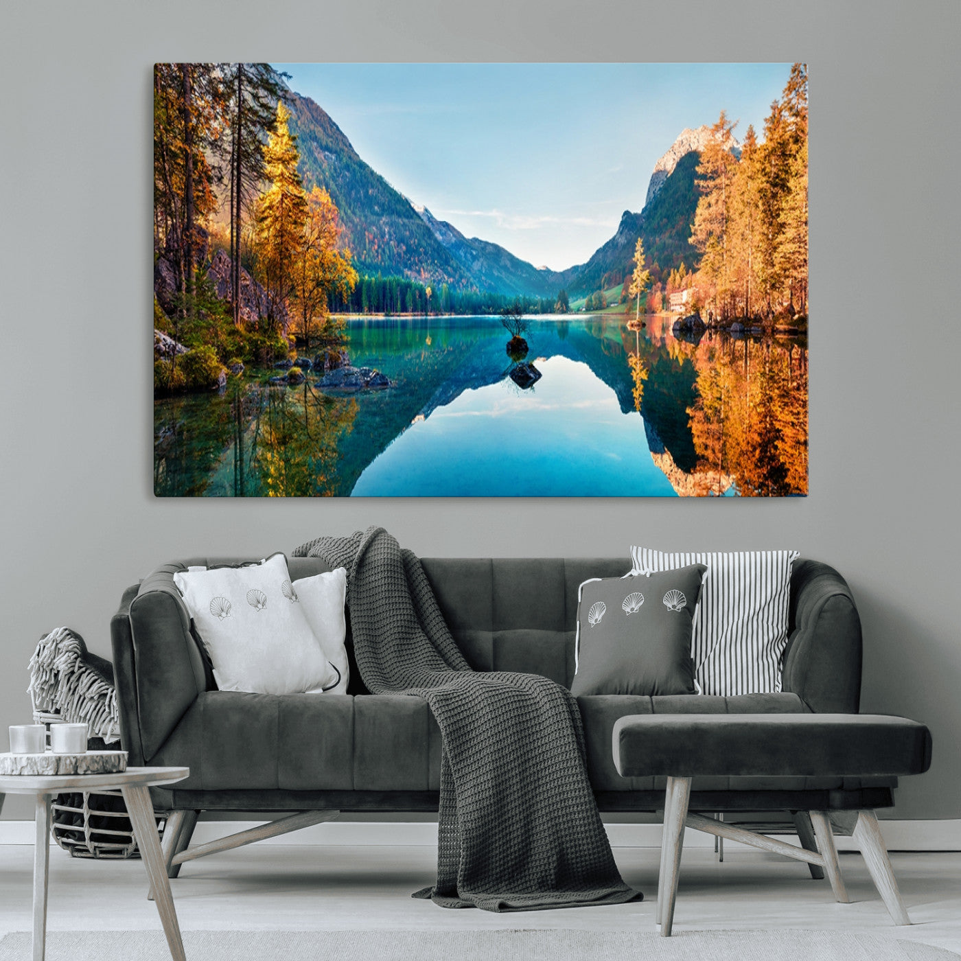 32962-MGV-CV-36X24-Mountain Lake Wall Art – Tranquil Autumn Landscape Canvas Print, Nature Reflection Decor for Living Room, Bedroom, Office or Cabin