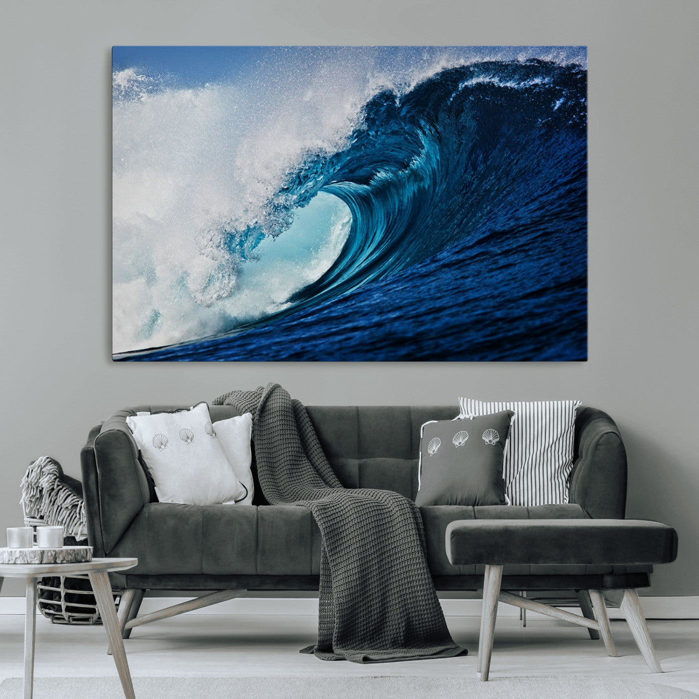 89502-MGV-CV-36X24-Powerful Ocean Wave Wall Art – Panoramic Blue Sea Wave Canvas Print, Coastal Surf Photography Artwork for Living Room, Bedroom, or