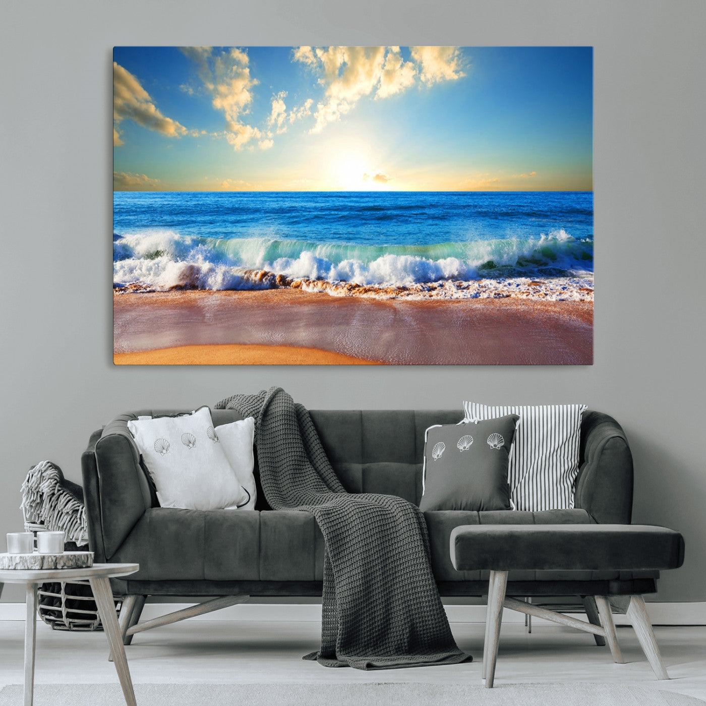 50522-MGV-CV-36X24-Ocean Sunrise Wall Art – Peaceful Beach Waves and Golden Horizon Canvas Print, Coastal Seascape Decor for Home or Office
