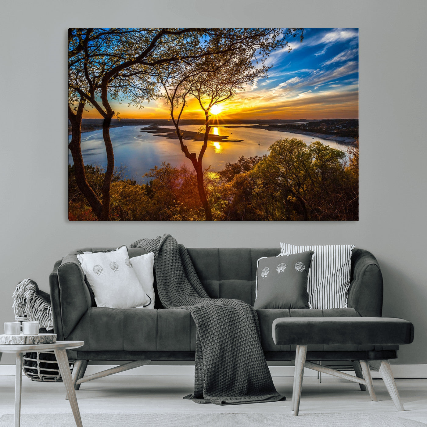 71863-MGV-CV-36X24-Lake Sunset Wall Art – Scenic Nature Canvas Print with Trees and Golden Sky, Serene Landscape Decor for Living Room, Bedroom or