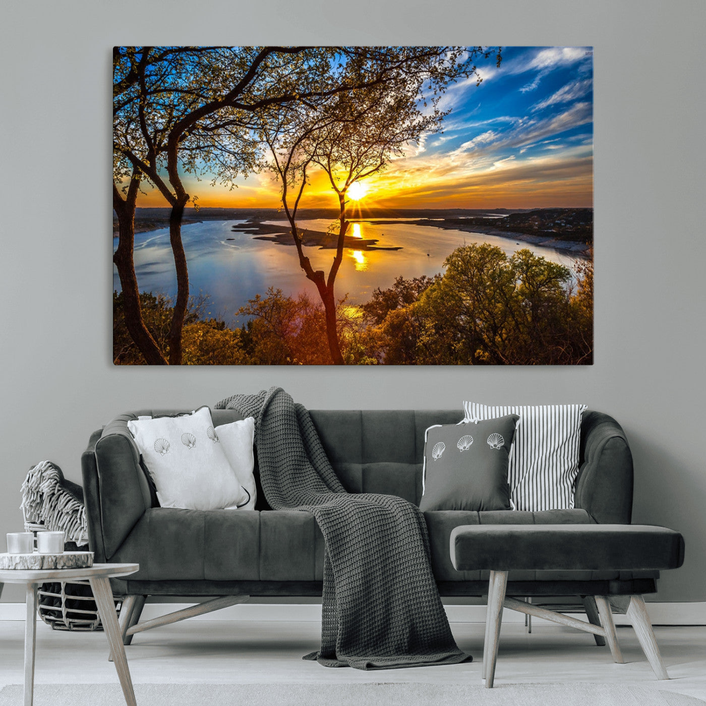 66839-MGV-CV-36X24-Lake Sunset Wall Art – Golden Hour Canvas Print with Trees and Water Reflection, Scenic Landscape Photography for Living Room,