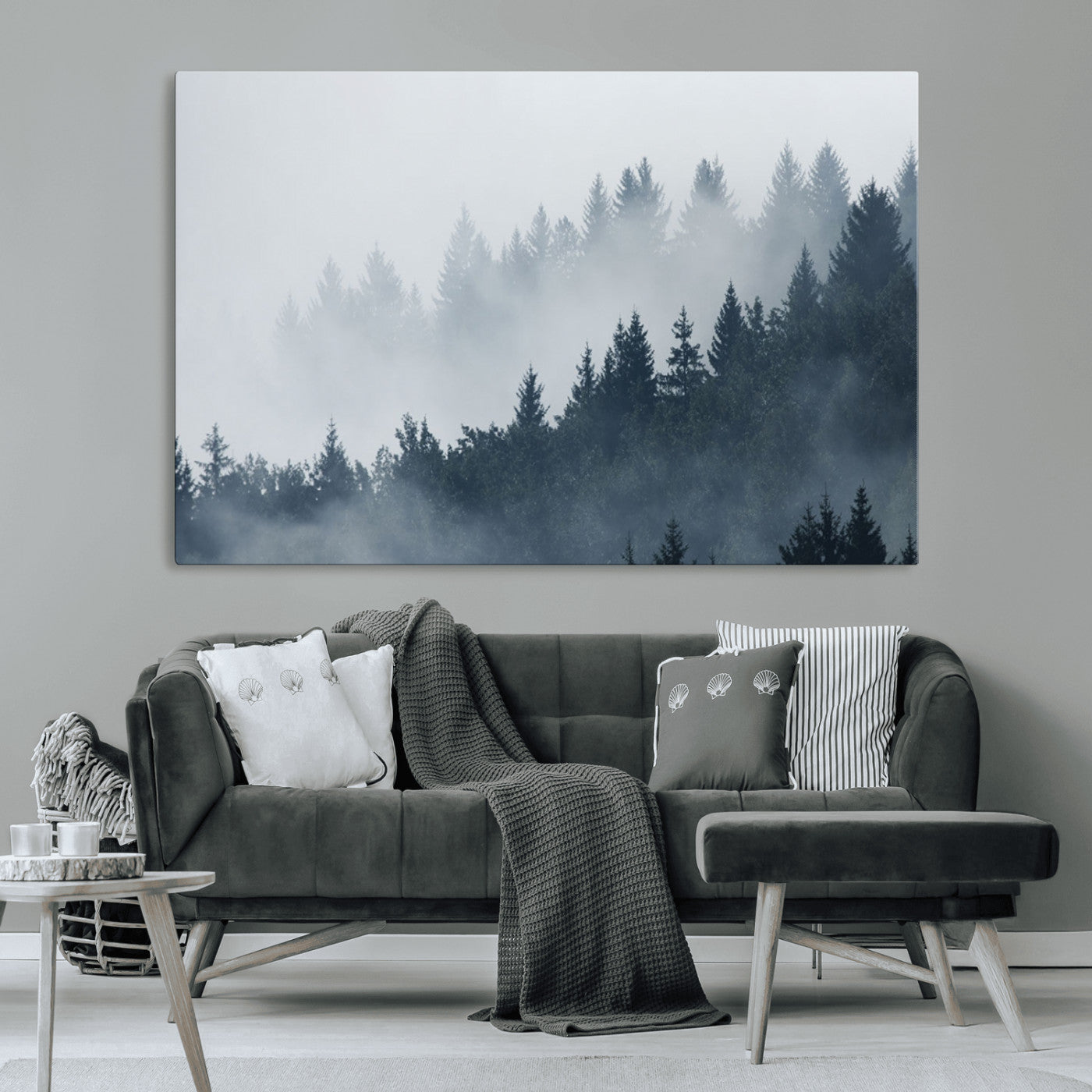 23671-MGV-CV-36X24-Misty Forest Wall Art – Serene Foggy Pine Trees Landscape Canvas Print, Tranquil Nature Decor for Living Room, Bedroom or Office