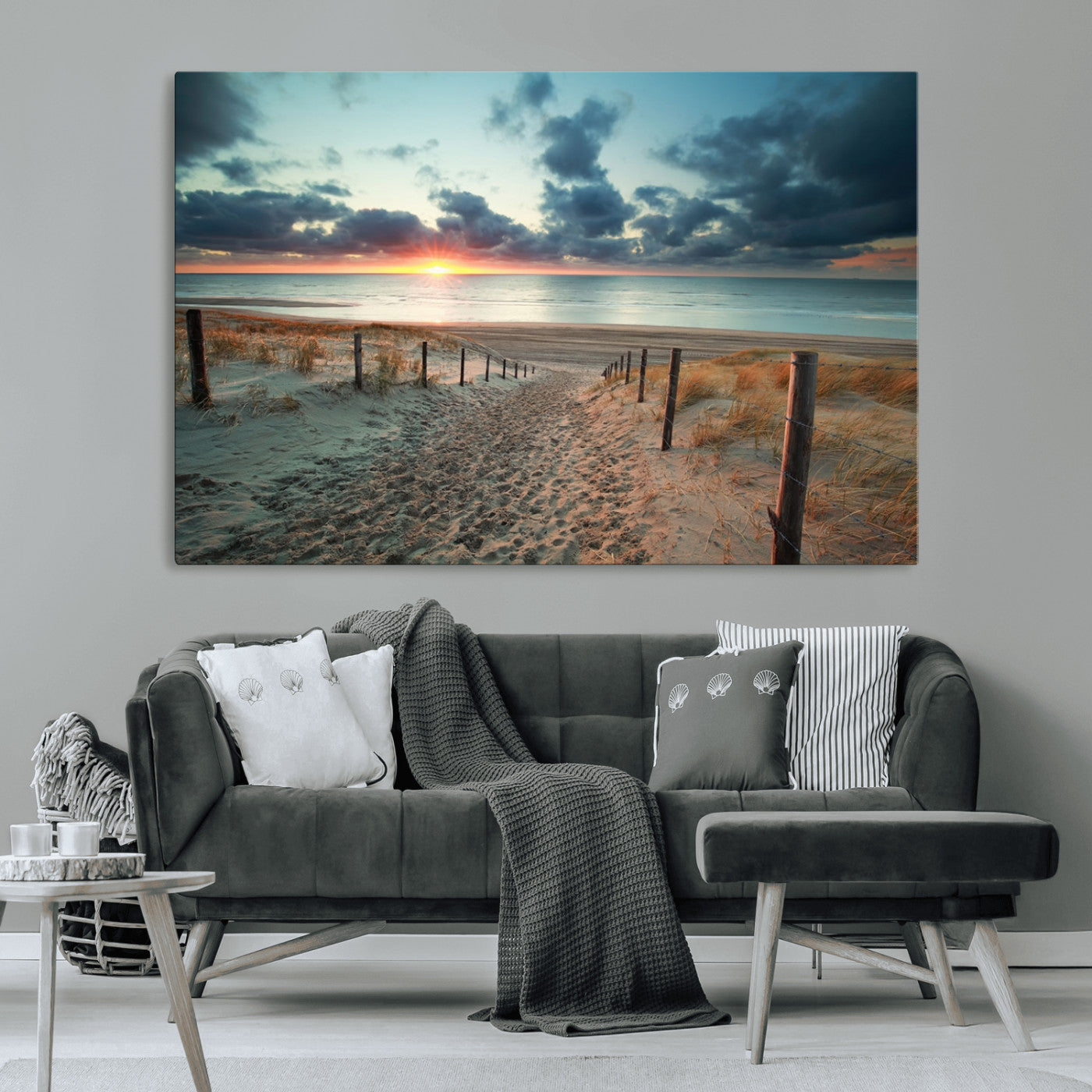 25788-MGV-CV-36X24-Sunset Beach Path Wall Art – Scenic Coastal Dunes and Ocean Canvas Print, Tranquil Seaside Landscape Decor for Living Room or