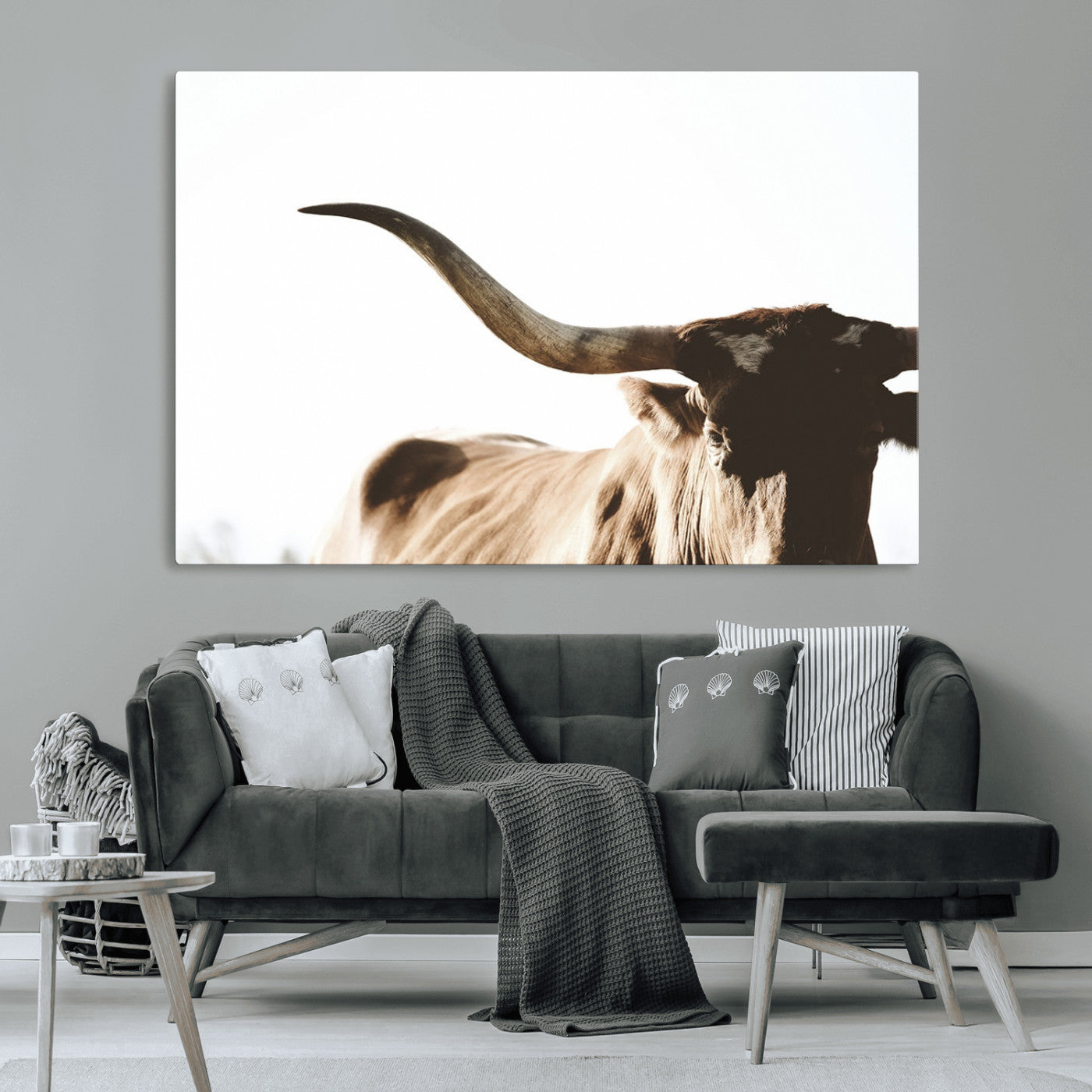 35866-MGV-CV-36X24-Texas Longhorn Wall Art – Rustic Western Bull Canvas Print, Farmhouse Animal Photography Decor for Living Room, Office, or Ranch