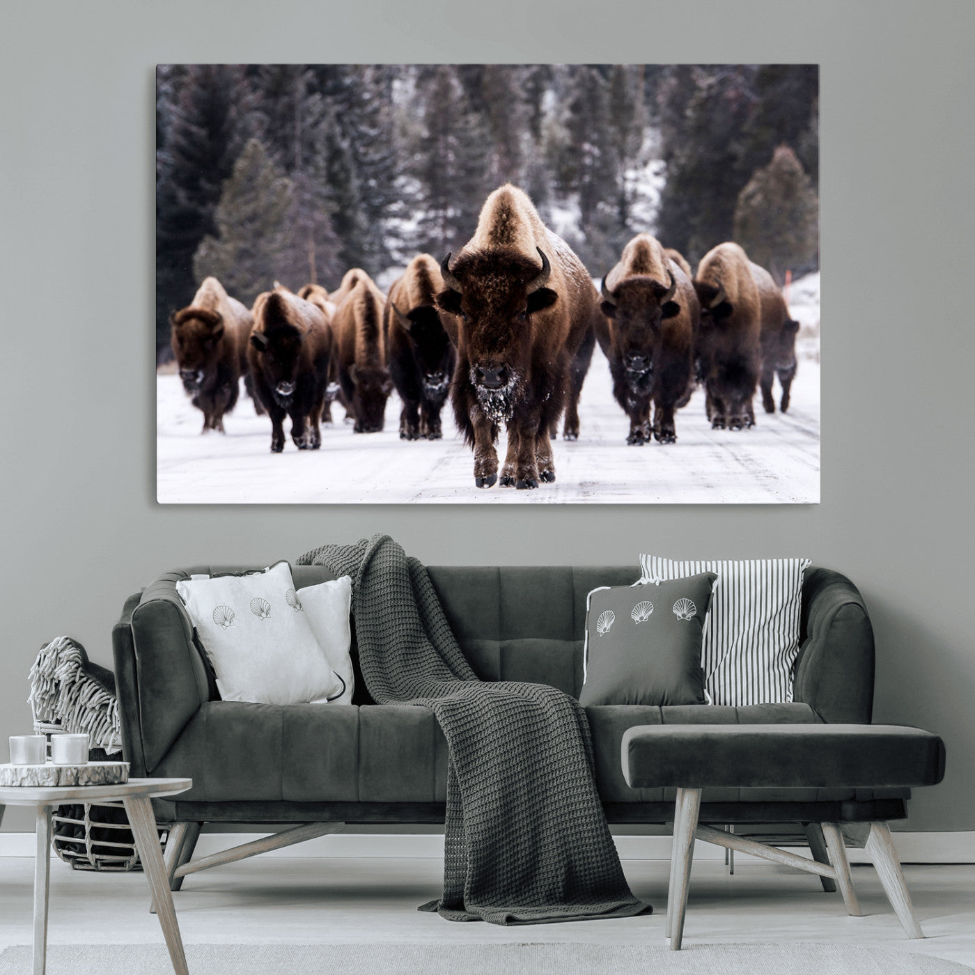 66871-MGV-CV-36X24-Bison Herd Wall Art – Wildlife Buffalo Canvas Print, Rustic Western Nature Photography Decor for Living Room, Office, Cabin, or