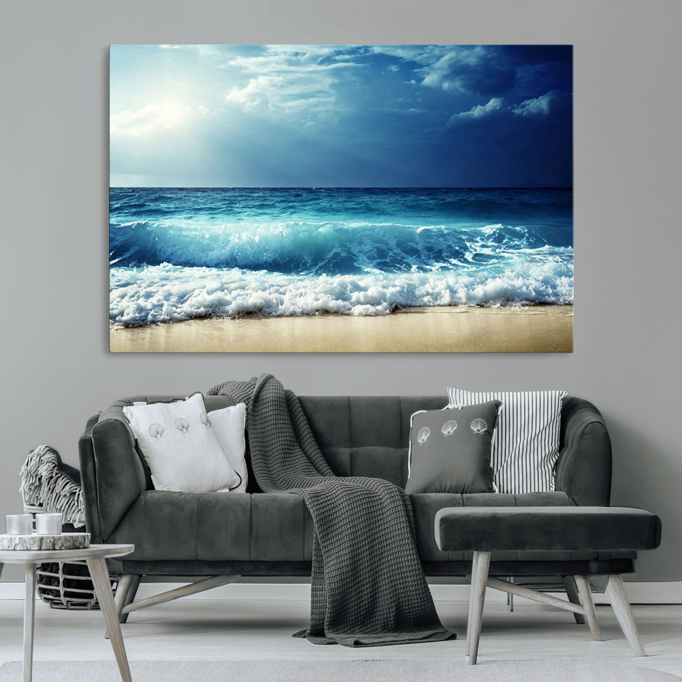 84116-MGV-CV-36X24-Ocean Wave Wall Art – Blue Sea and Beach Canvas Print, Coastal Seascape Photography Artwork for Living Room, Bedroom, or Office