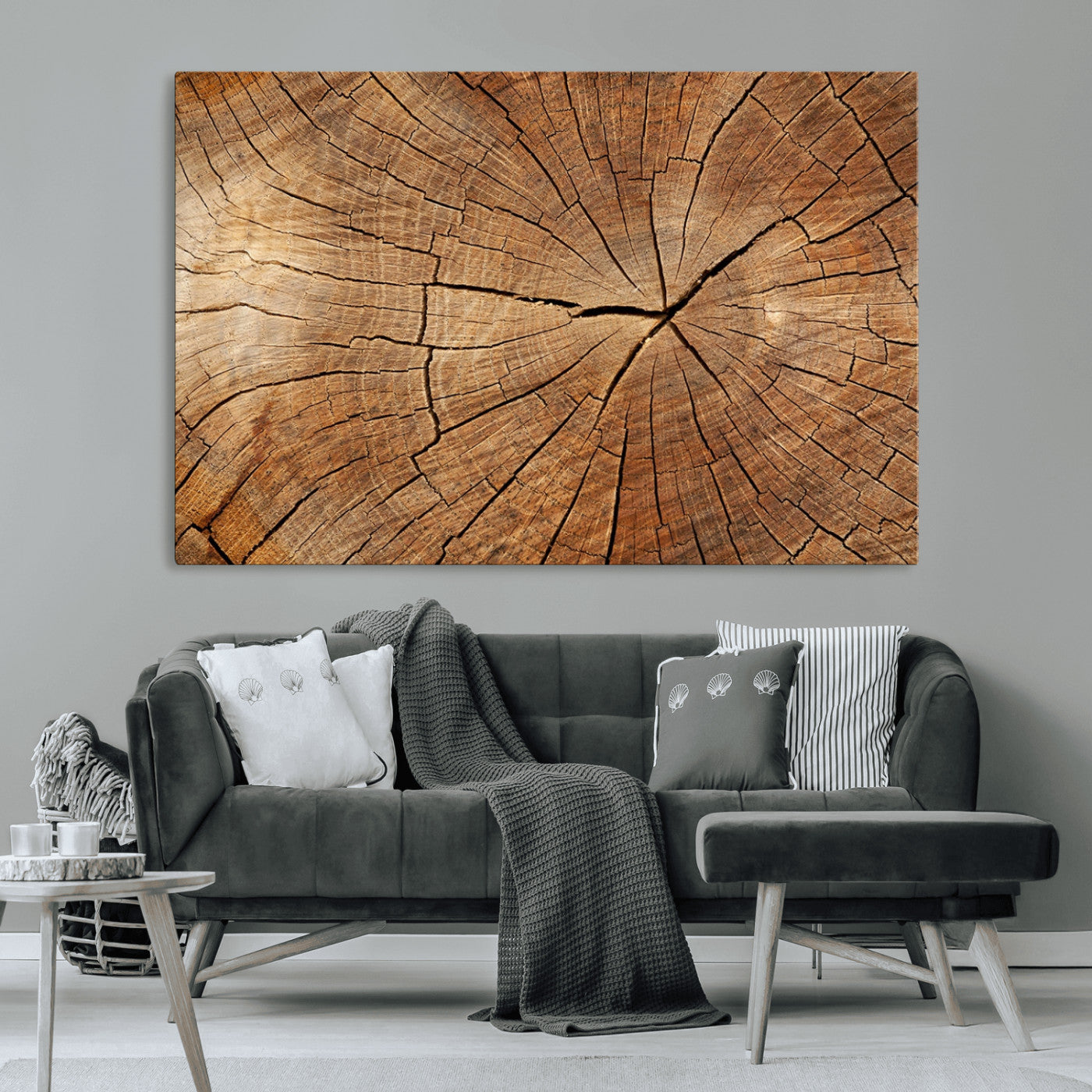 61710-MGV-CV-36X24-Tree Rings Wall Art – Rustic Wood Grain Canvas Print of Tree Trunk Cross Section, Nature Inspired Decor for Cabin, Office, Living