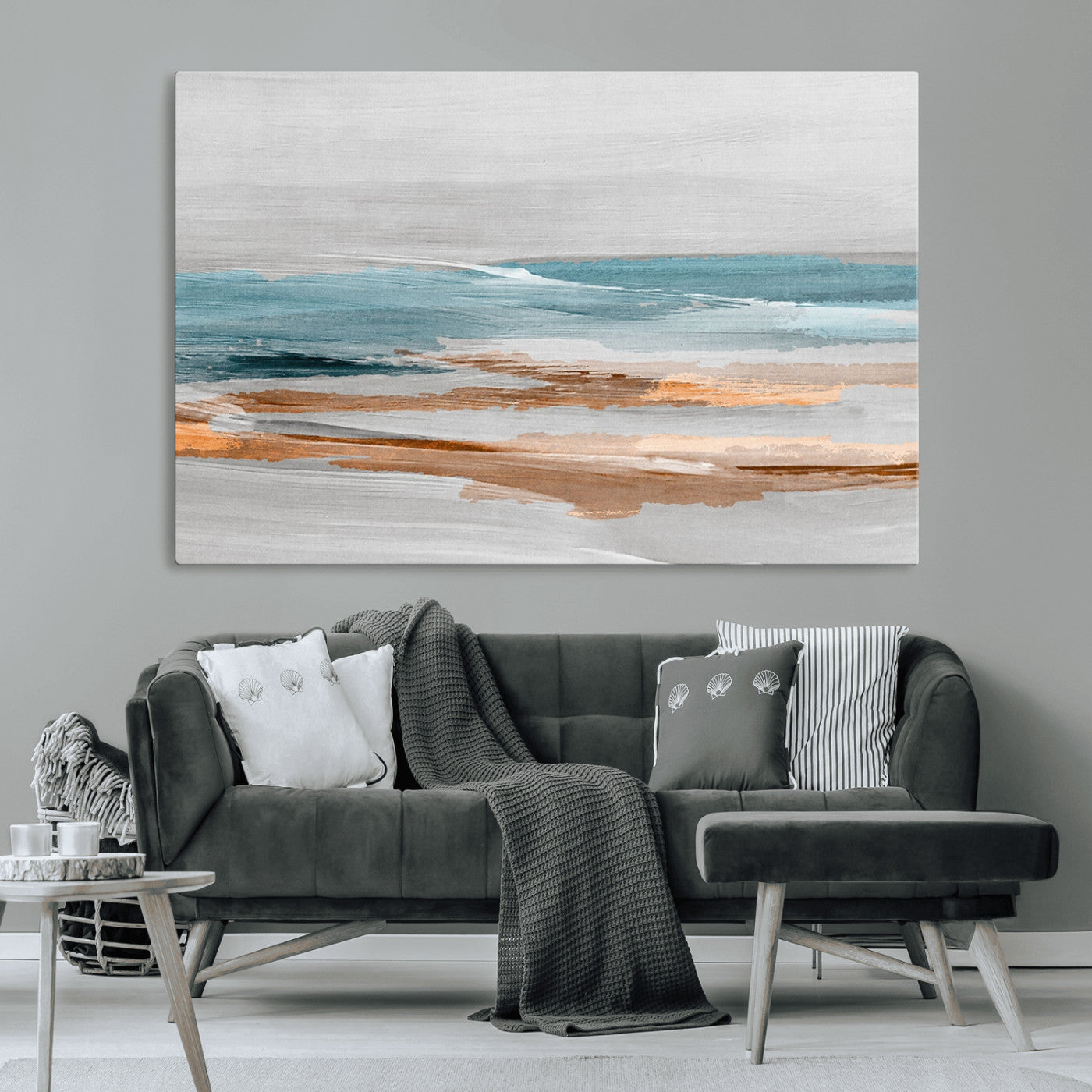 23430-MGV-CV-36X24-Abstract Coastal Wall Art – Modern Ocean Horizon Canvas Print, Minimalist Beach Scene Painting for Bedroom, Living Room, Office or