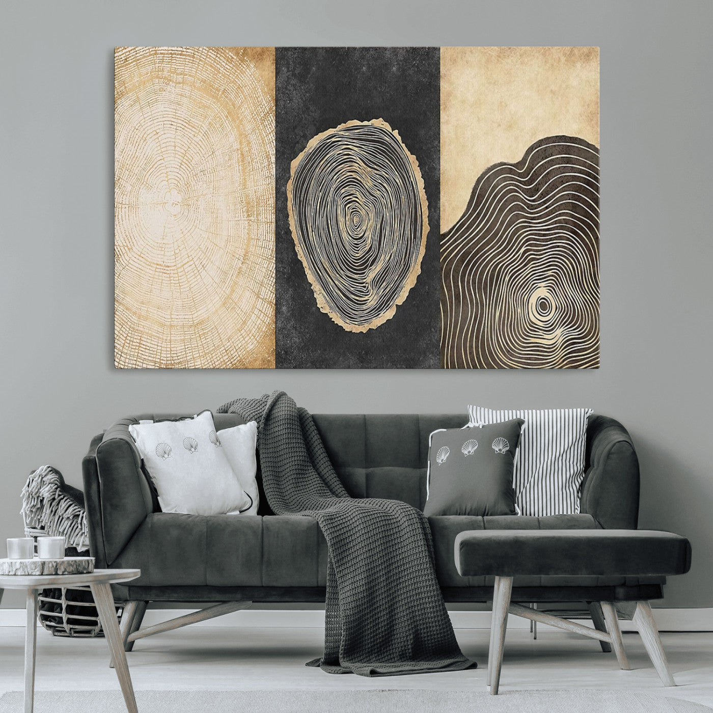 77785-MGV-CV-36X24-Tree Ring Abstract Wall Art – Rustic Wood Growth Pattern Canvas Prints, Modern Nature-Inspired Decor for Living Room or Office