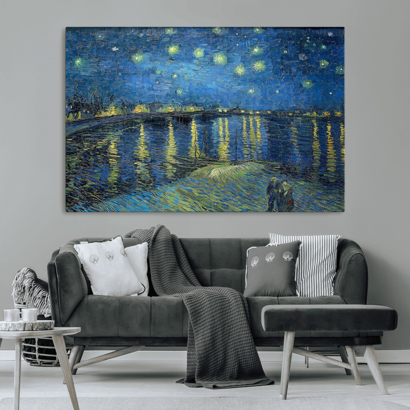 94605-MGV-CV-36X24-Starry Night Over the Rhone Wall Art – Vincent van Gogh Canvas Print, Famous Impressionist Painting for Living Room, Office