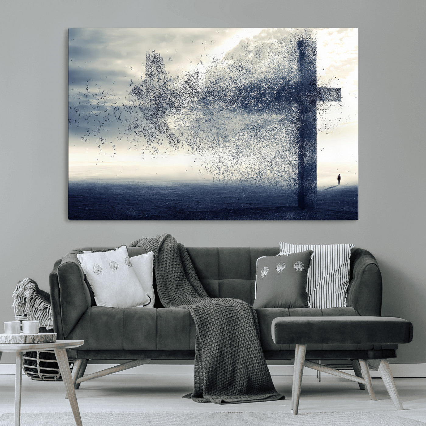 55718-MGV-CV-36X24-Surreal Cross Wall Art – Spiritual Faith Canvas Print, Abstract Christian Artwork with Modern Religious Symbol for Living Room,