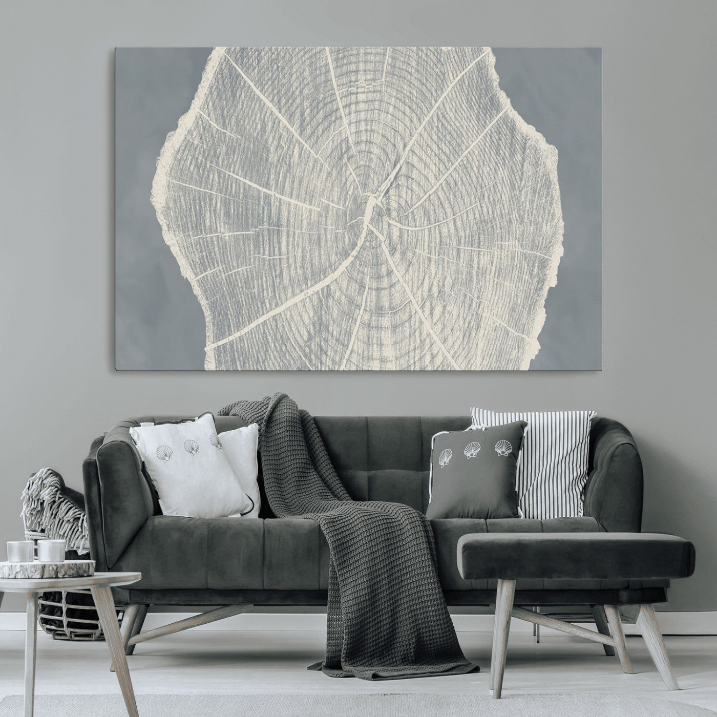 25547-MGV-CV-36X24-Tree Ring Wall Art Canvas Print, Framed Linocut Tree Ring Art Picture Print, Wood Texture Perfect Minimalist Farmhouse Decor