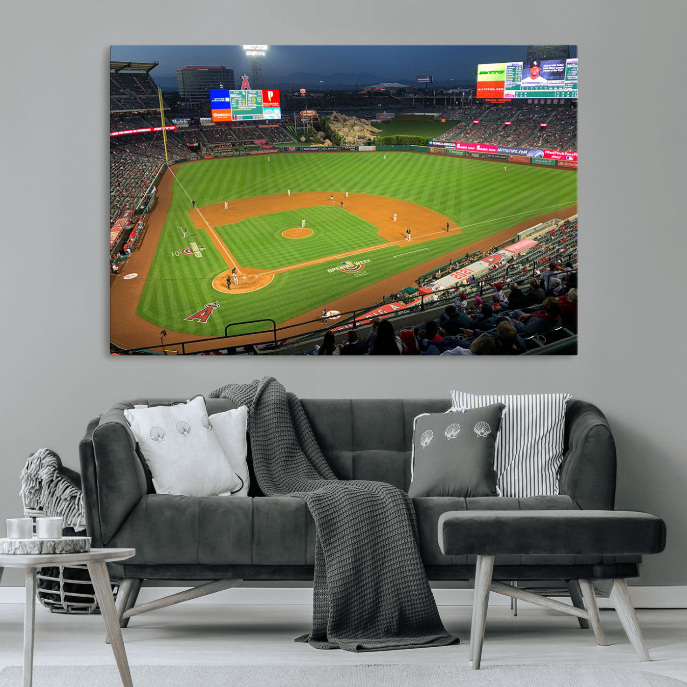 93707-MGV-CV-36X24-Los Angeles Stadium Wall Art Canvas Print, Framed Angel Stadium Field Art Picture Print, Anaheim Stadium Perfect Sports Room Decor
