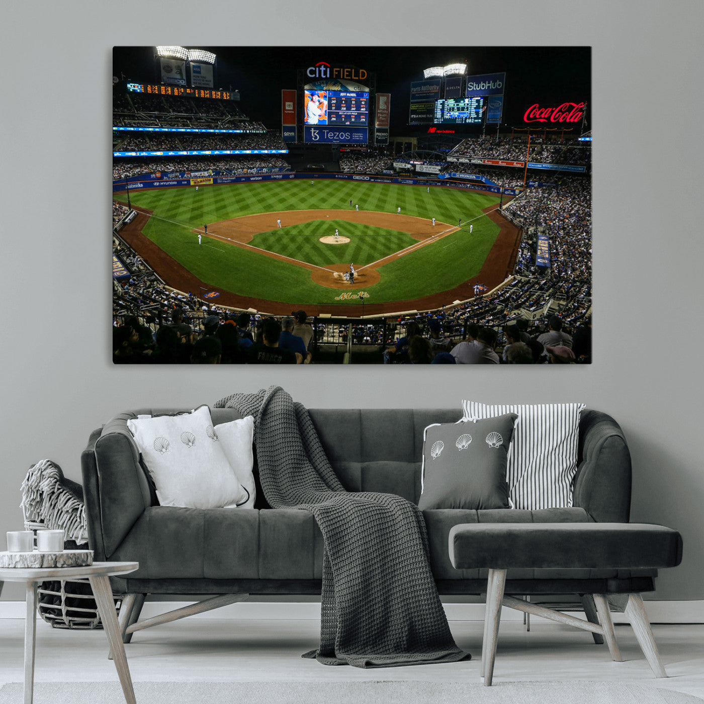 25148-MGV-CV-36X24-Baseball Stadium Wall Art – Canvas Print Night Game Packed Crowd Bright Lights Sports Photography, Dynamic Decor for Game Room,