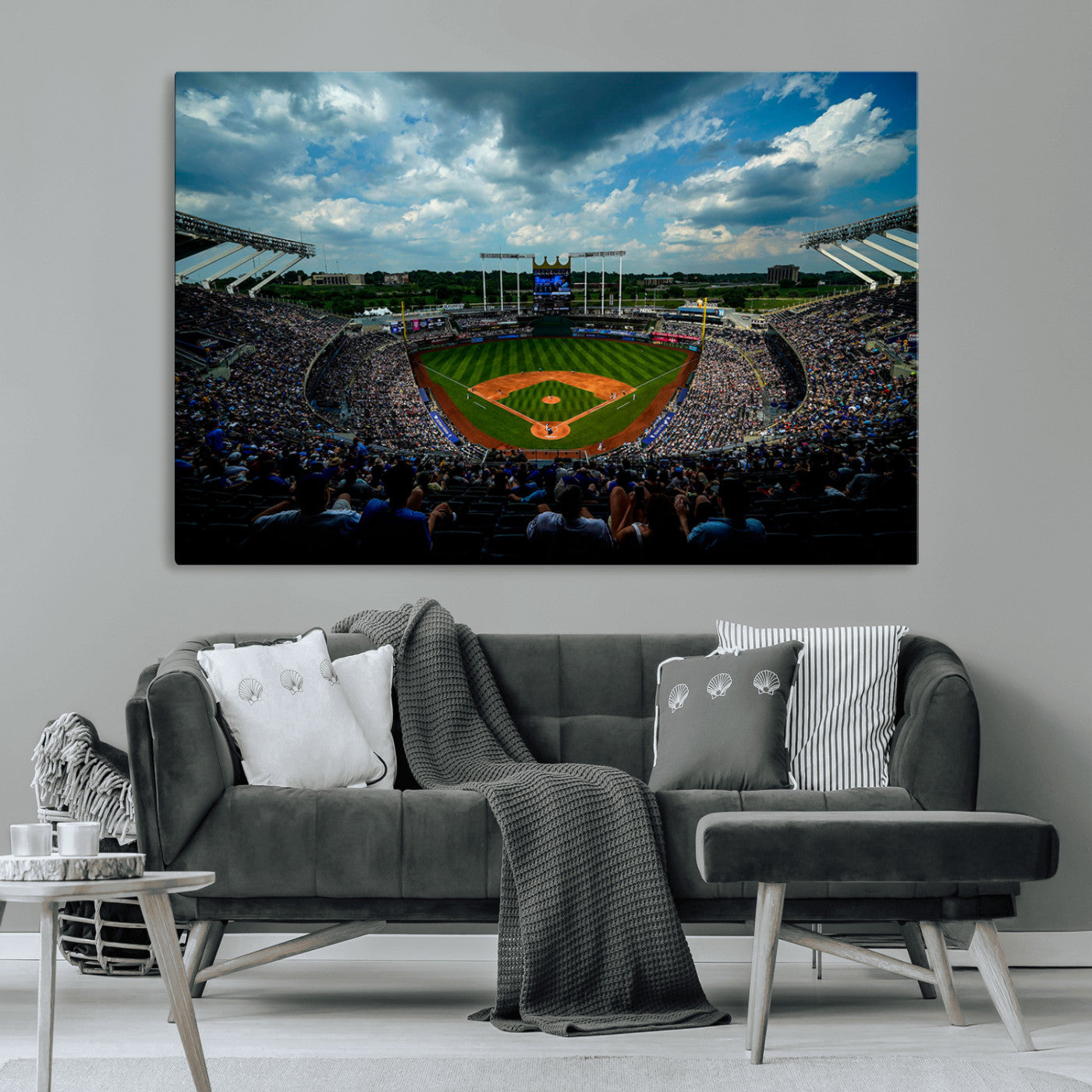 37127-MGV-CV-36X24-Kauffman Stadium Wall Art Canvas Print, Framed Kansas City Royals Field Art Picture Print, Baseball Stadium Perfect Sport Room