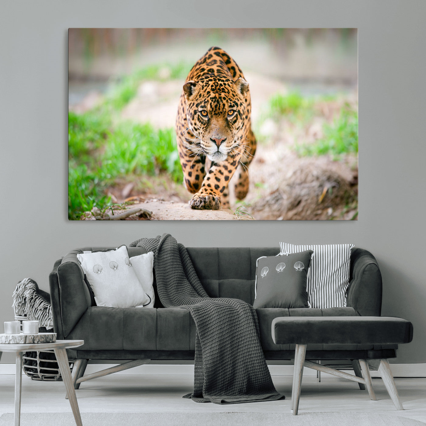 75066-MGV-CV-36X24-Leopard Wall Art Canvas Print, Framed Wild Animal Art Picture Print, Blue Eye Leopard Perfect Wild Minimal Decor Artwork