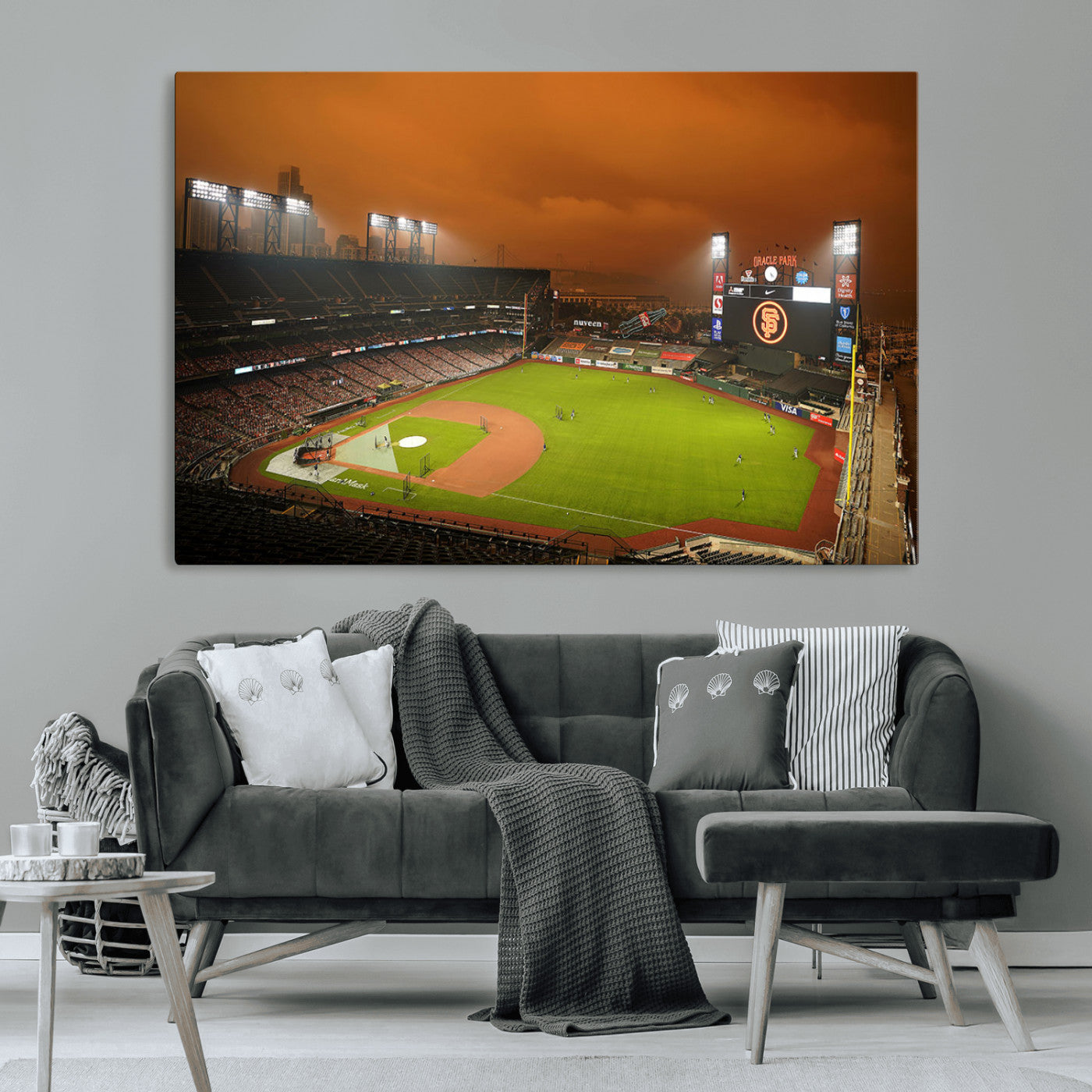 31315-MGV-CV-36X24-Oracle Park Stadium Wall Art Canvas Print, Framed California Stadium Art Picture Print, Oracle Park Field Perfect Sport Room Decor