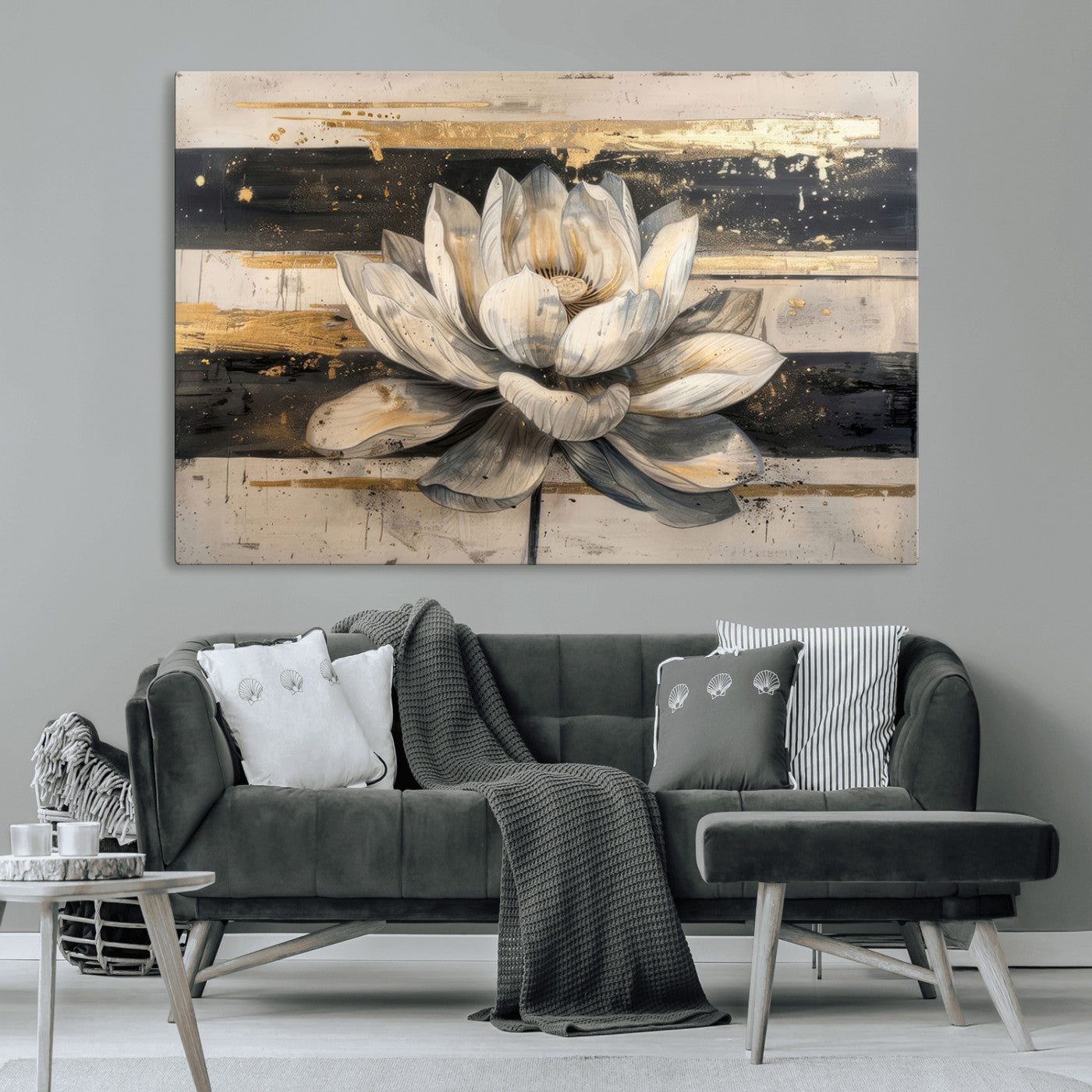 18807-MGV-CV-36X24-Lotus Flower Wall Art Canvas Print, Framed Abstract Lotus Art Picture Print, White Lotus Flower Perfect Abstract Floral Decor