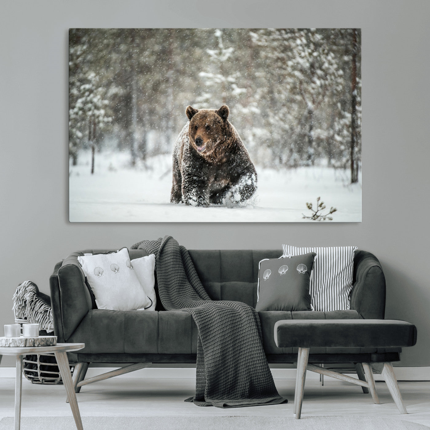 43350-MGV-CV-36X24-Wild Bear in Snow Wall Art – Majestic Wildlife Photography Print, Winter Forest Nature Decor for Cabin, Lodge, Rustic Home,