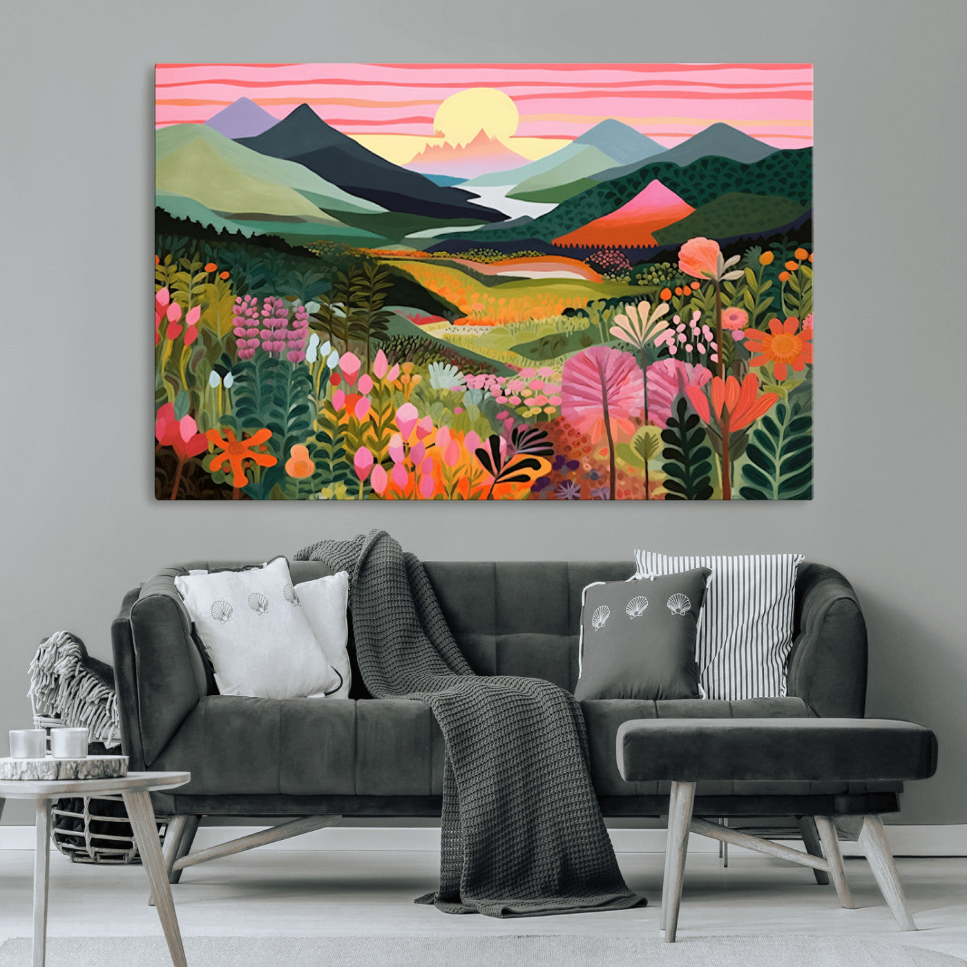 99638-MGV-CV-36X24-Sunset Meadow Wall Art – Panoramic Mountain Landscape with Wildflowers Canvas Print, Vibrant Nature Decor for Living Room, Bedroom