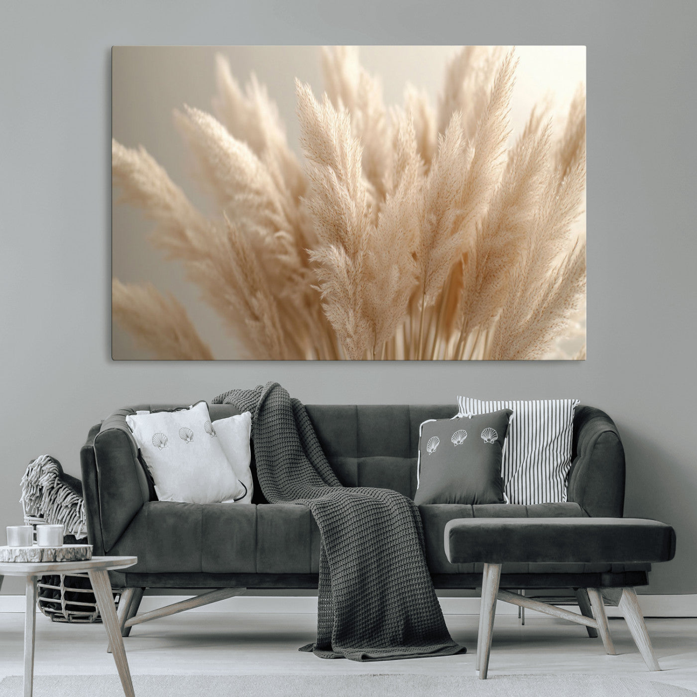 50300-MGV-CV-36X24-Pampas Grass Wall Art Canvas Print, Framed Minimalist Pampas Grass Art Picture Print, Beige Pampas Grass Perfect Minimalist Boho