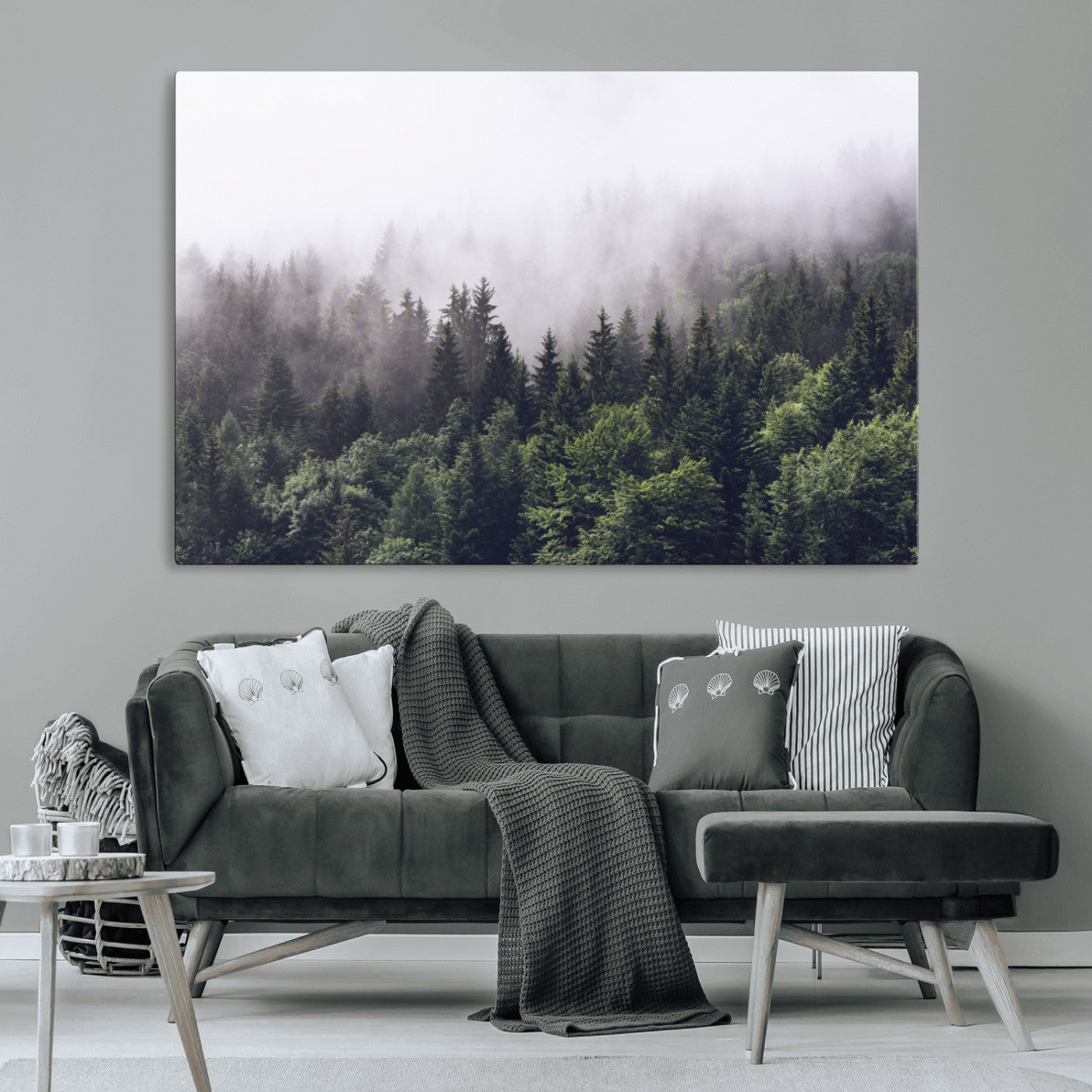 42578900-MGV-CV-36X24-Misty Pine Forest Wall Art – Tranquil Foggy Mountain Canvas Print, Nature Landscape Décor for Bedroom, Living Room, Cabin or