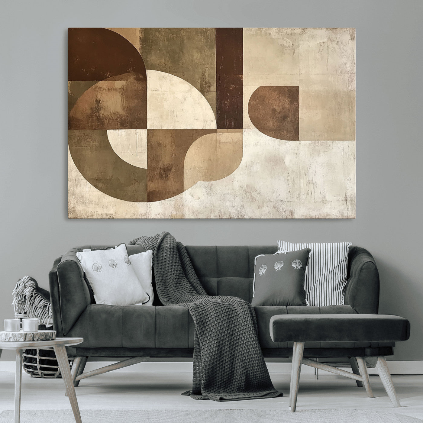 59767-MGV-CV-36X24-Abstract Geometric Shapes Wall Art – Modern Minimalist Canvas Print, Neutral Brown Beige Tan Artwork for Living Room, Bedroom,