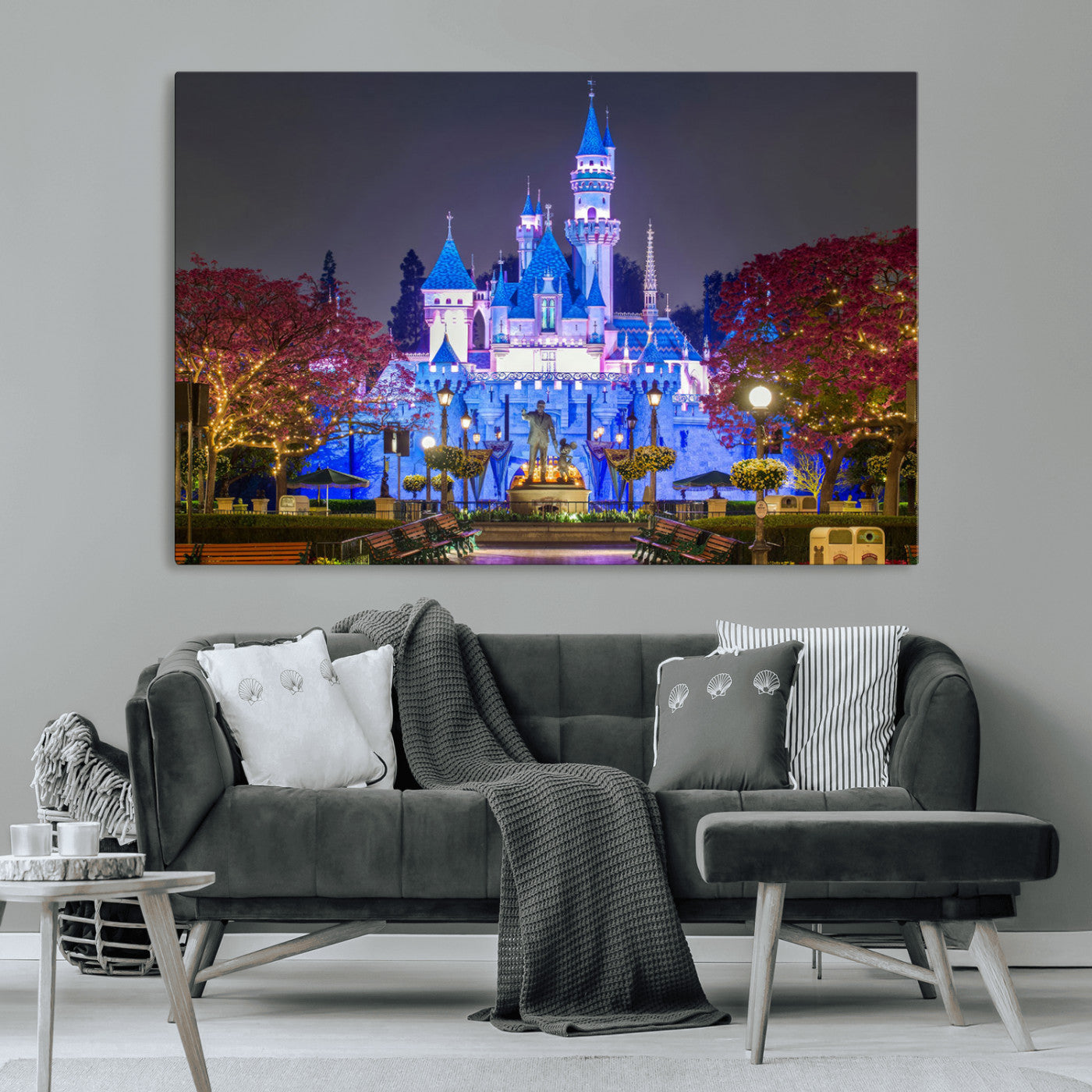 66710-MGV-CV-36X24-Enchanted Castle Wall Art – Magical Night Scene Canvas Print with Glowing Lights, Fantasy Architecture Artwork for Living Room,