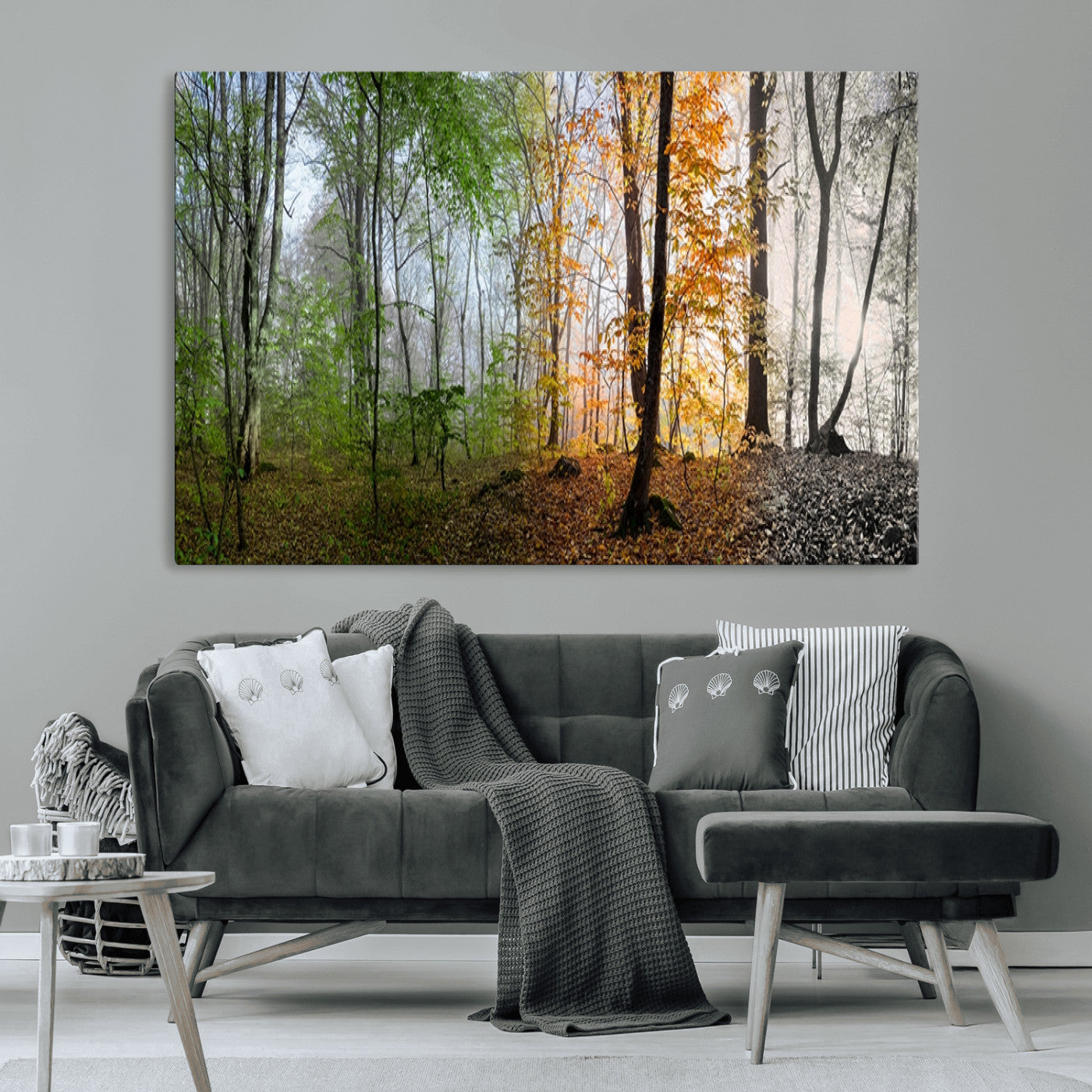 95317-MGV-CV-36X24-Four Seasons Forest Wall Art – Panoramic Nature Canvas Print Showing Spring, Summer, Autumn and Winter Landscape for Living Room,