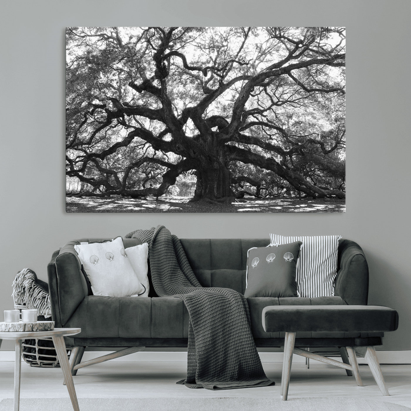 81655611-MGV-CV-36X24-Ancient Oak Wall Art Canvas Print, Framed Twisted Branches Art Picture Print, Gnarled Tree Perfect Moody Nature Decor Artwork