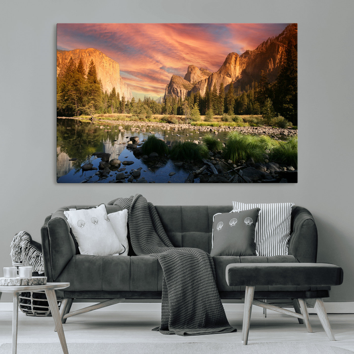 31199457-MGV-CV-36X24-Yosemite Valley Wall Art Canvas Print, Framed El Capitan Art Picture Print, Sunset Sky Perfect Vibrant Western Decor Artwork
