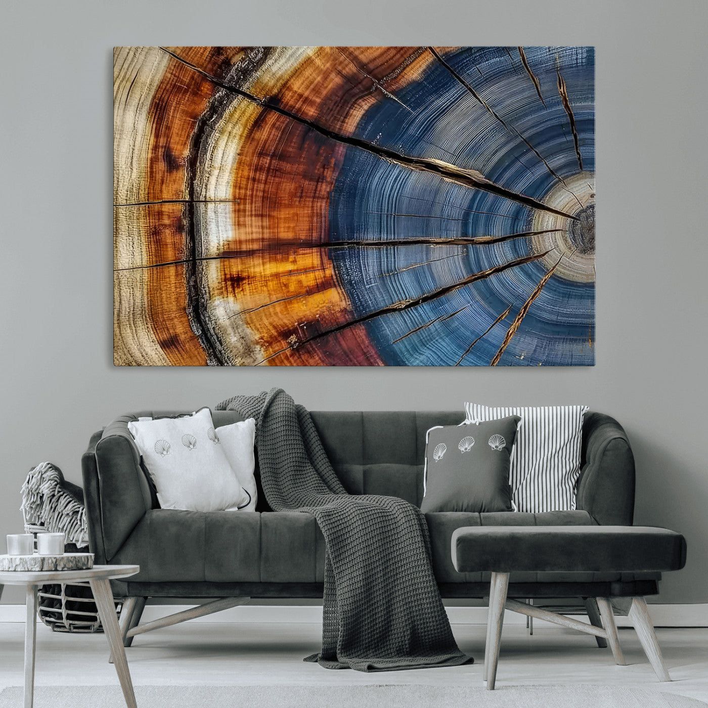 96890915-MGV-CV-36X24-Abstract Tree Ring Wall Art – Rustic Nature Canvas Print with Wood Grain Texture, Modern Earth Tone Artwork for Office, Living