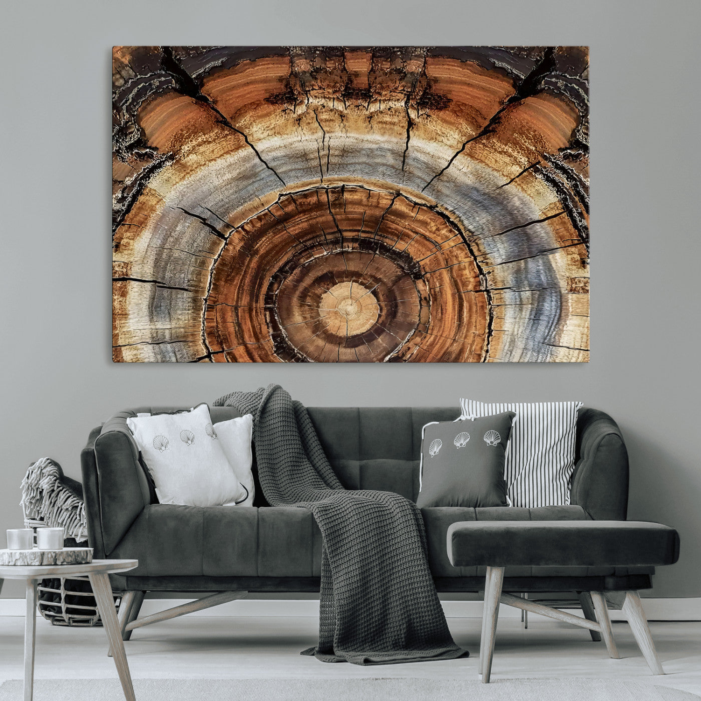 15184146-MGV-CV-36X24-Tree Rings Wall Art Canvas Print, Framed Wood Texture Art Picture Print, Rustic Pattern Perfect Rustic Organic Decor Artwork