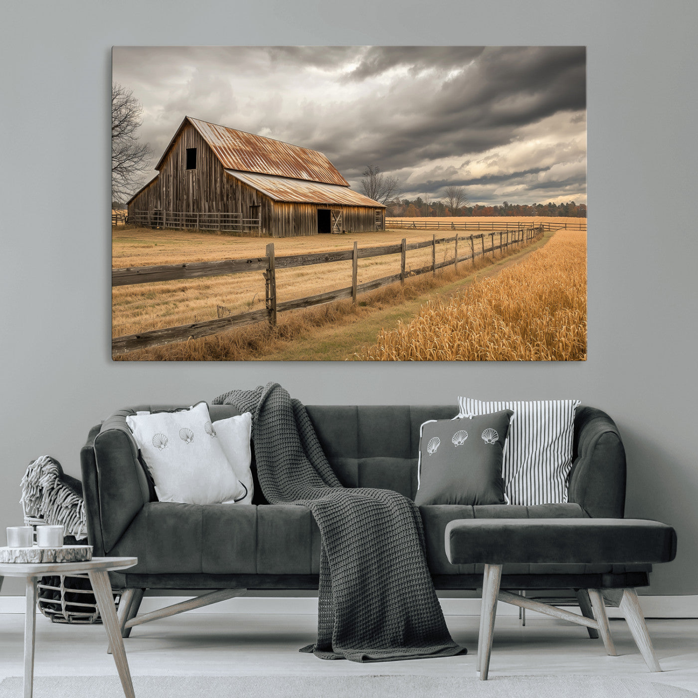 26821575-MGV-CV-36X24-Old Barn Wall Art Canvas Print, Framed Rustic Barn Art Picture Print, Moody Farm Perfect Rustic Farmhouse Decor Artwork
