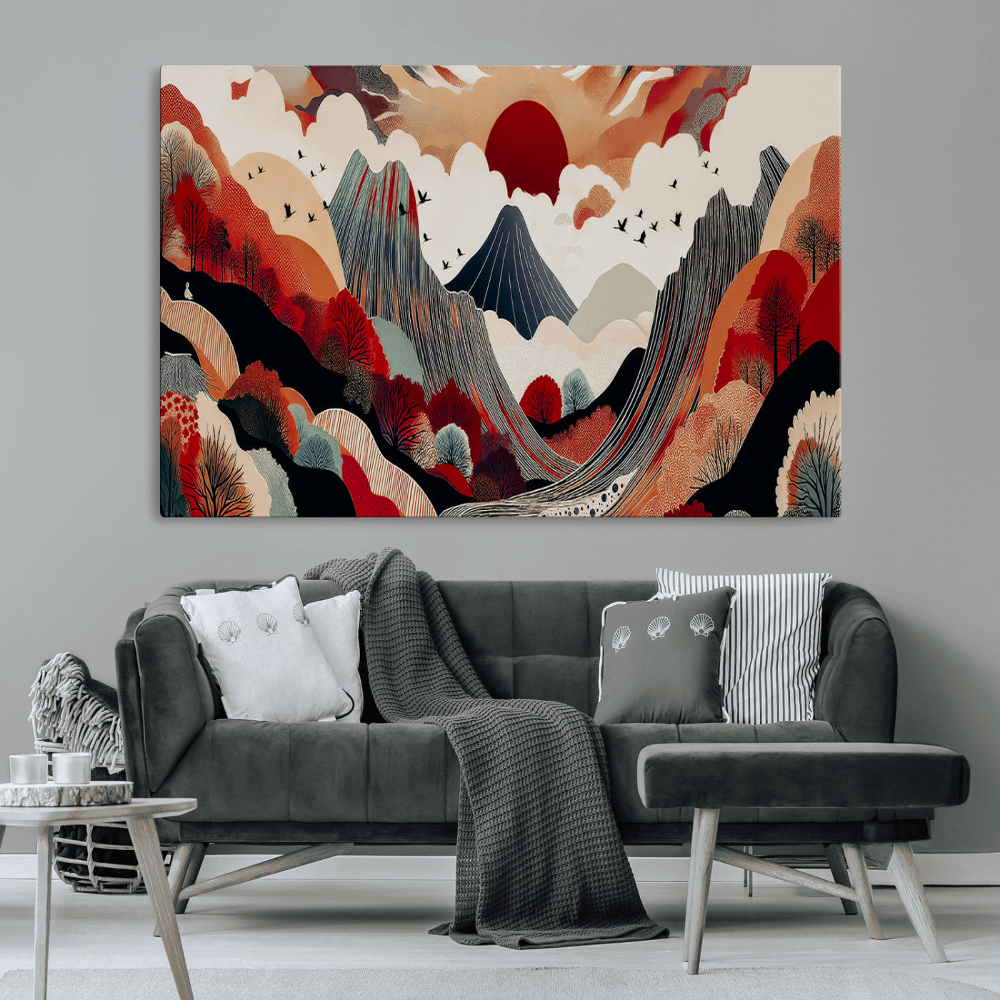 59495752-MGV-CV-36X24-Abstract Mountain Wall Art Canvas Print, Framed Vibrant Landscape Art Picture Print, Nature Drawing Perfect Contemporary