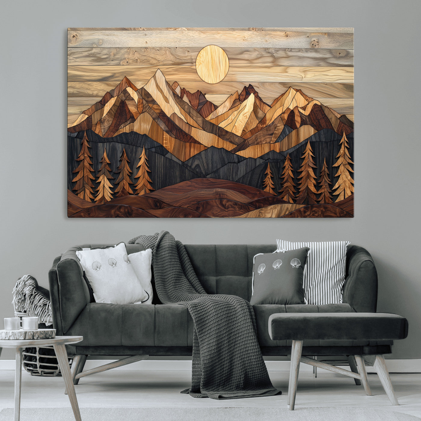 39116082-MGV-CV-36X24-Wood Mountain Landscape Wall Art Canvas Print, Framed Sunset Hills Art Picture Print, Abstract Nature Perfect Boho Decor Artwork