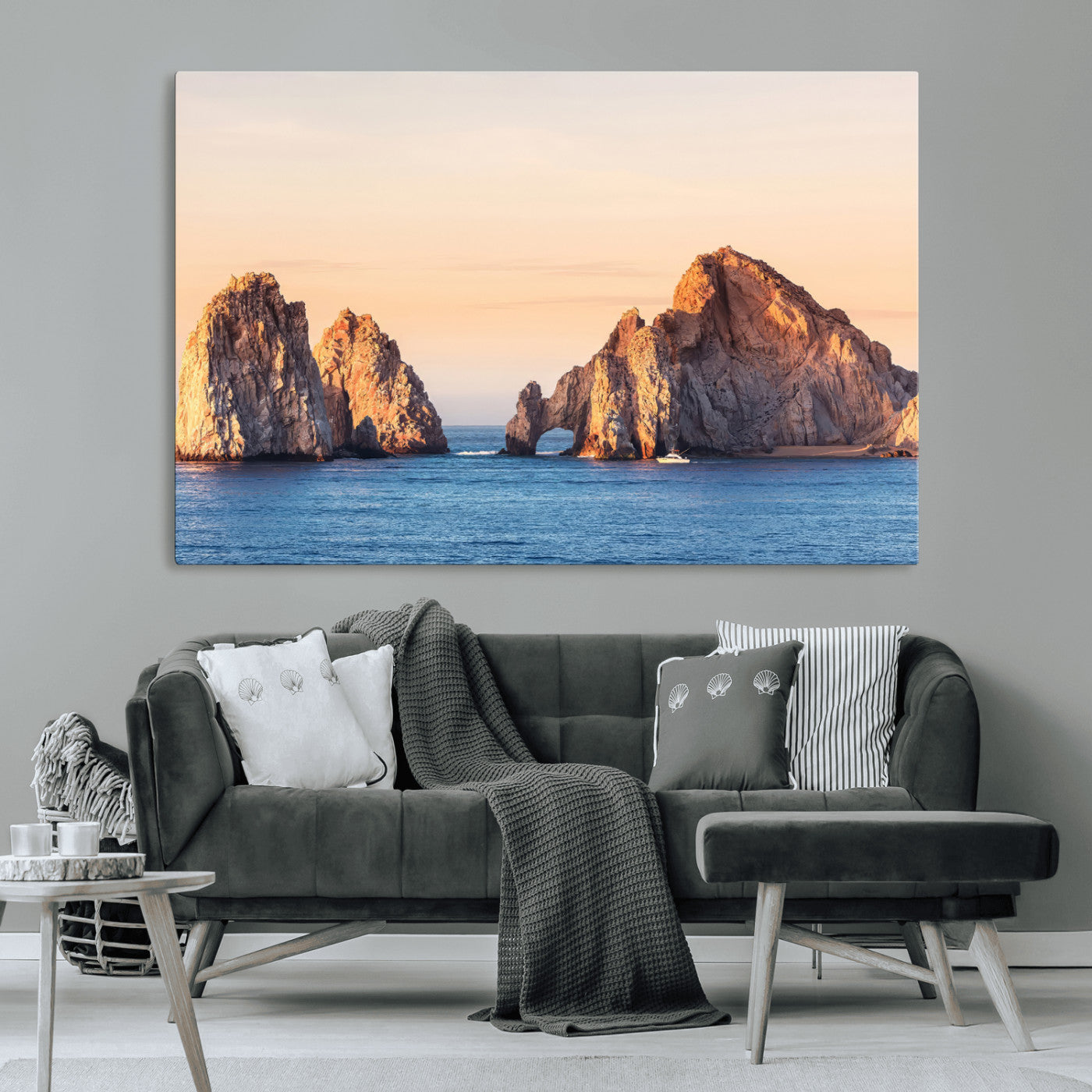 72996116-MGV-CV-36X24-El Arco Wall Art Canvas Print, Framed Cabo Rocks Art Picture Print, Ocean Arch Perfect Golden Coastal Landmark Decor Artwork