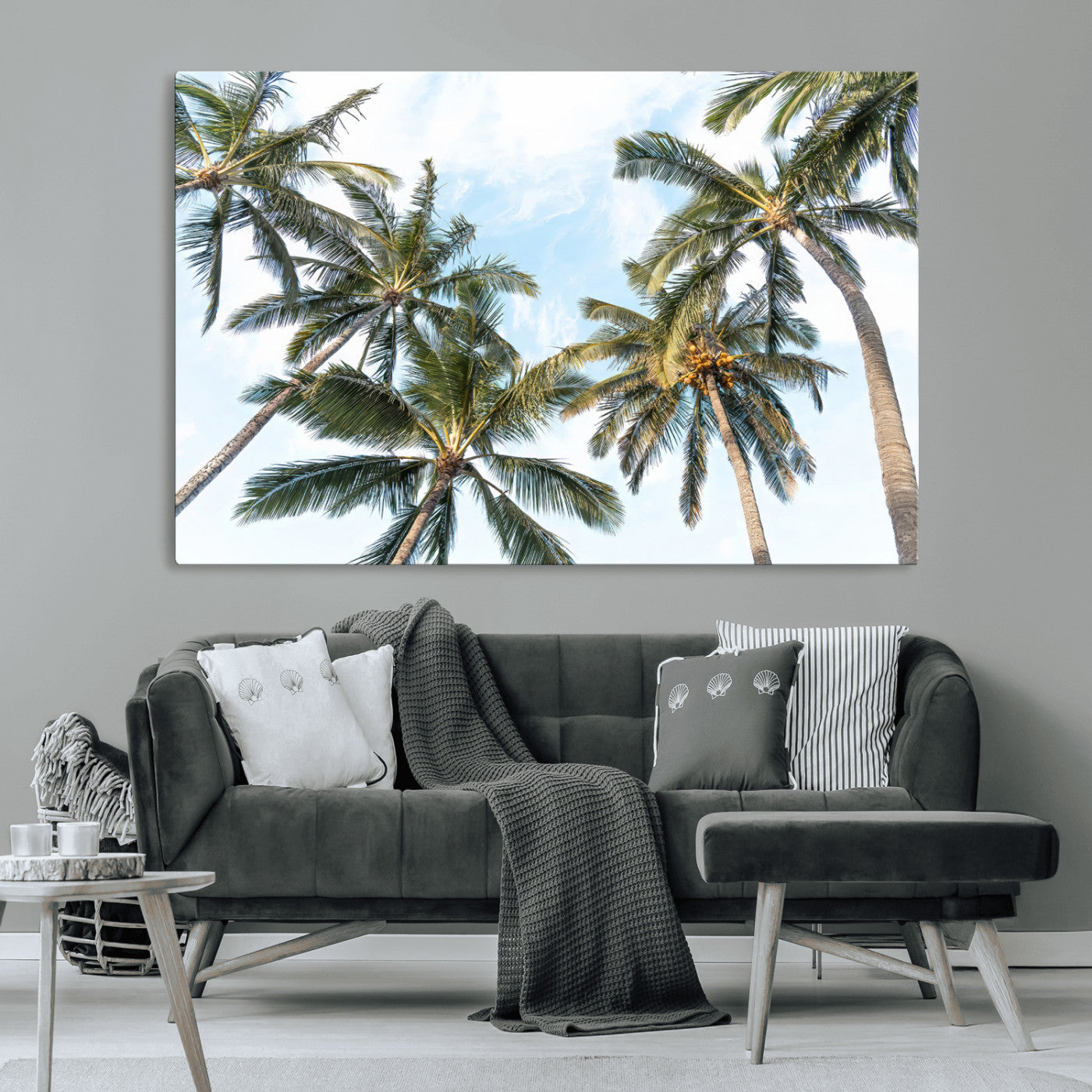 87247012-MGV-CV-36X24-Skyward Palm Trees Wall Art Canvas Print, Framed Tropical Sky Art Picture Print, Coconut Palm Perfect Tropical Skyview Decor