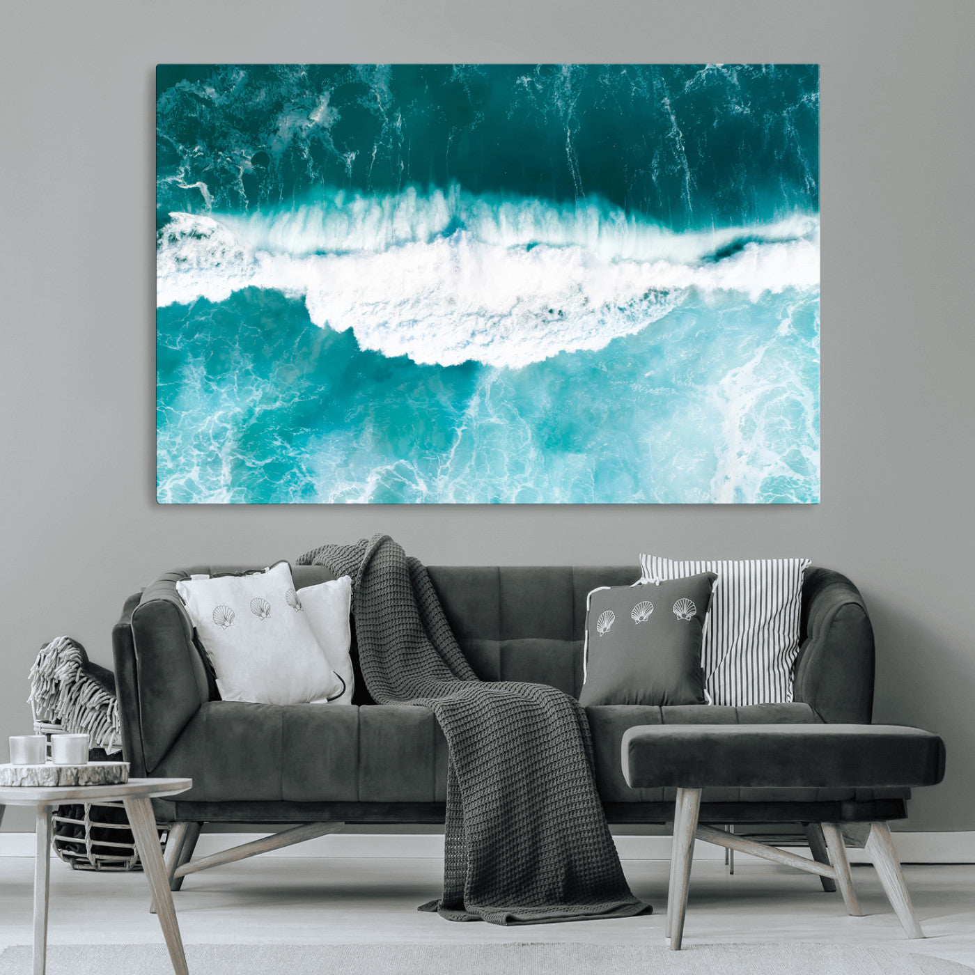 23828594-MGV-CV-36X24-Aerial Waves Wall Art Canvas Print, Framed Ocean Break Art Picture Print, Sea Foam Perfect Tropical Coastal Decor Artwork